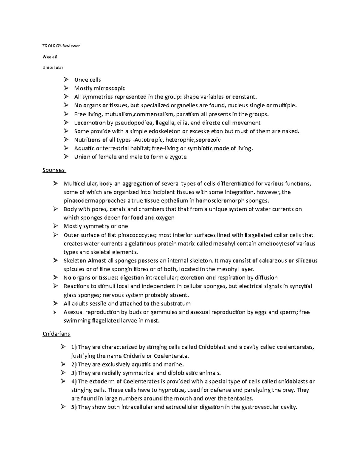 ZOOLOGY- CHEMISTRY GRADE 11 - ZOOLOGY-Reviewer Week- Unicellular Once ...