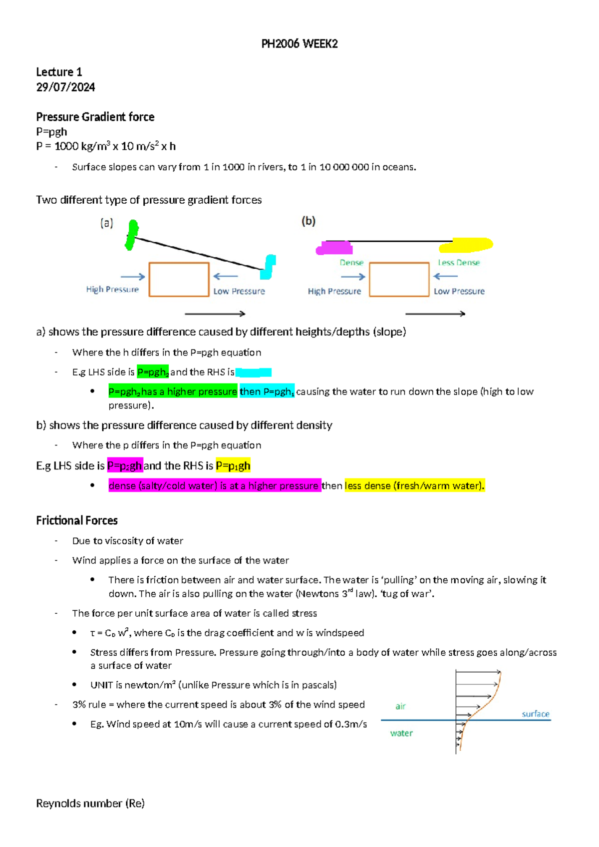 PH2006 Week 2 lecture notes - PH2006 WEEK Lecture 1 29/07/ Pressure ...