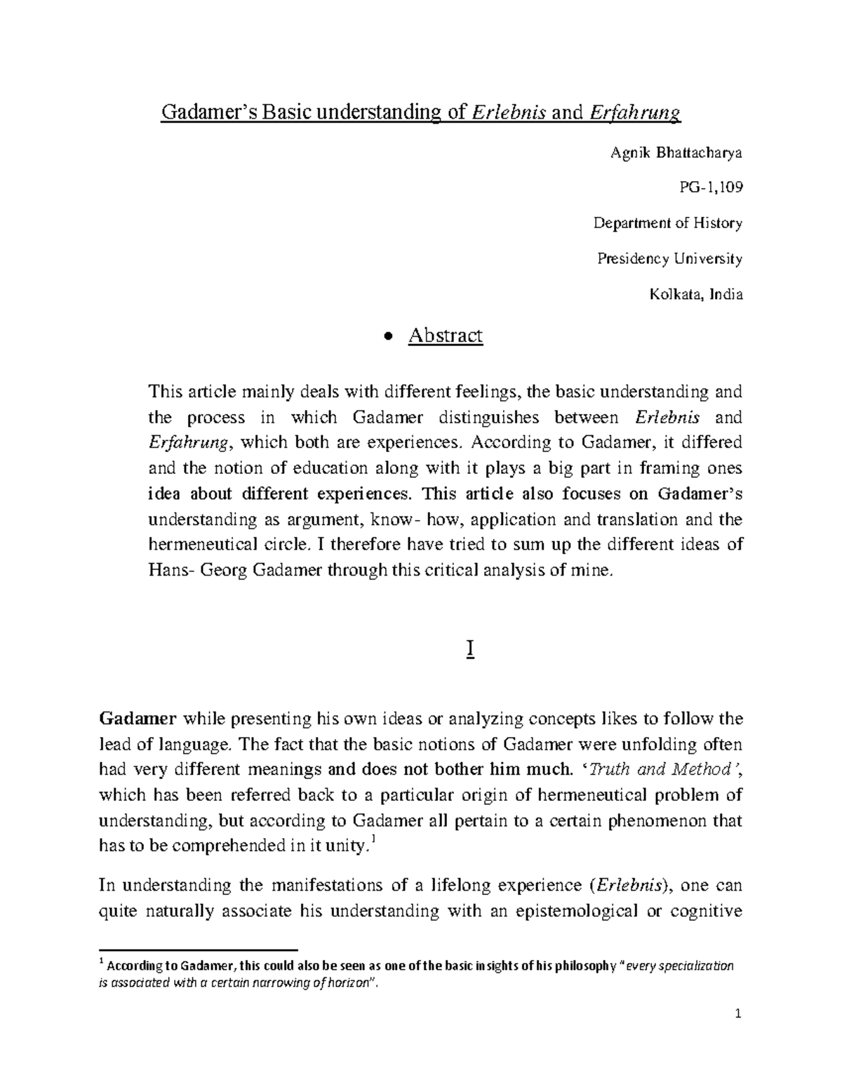 Gadamer s Basic understanding of Erlebni - Gadamer‟s Basic ...