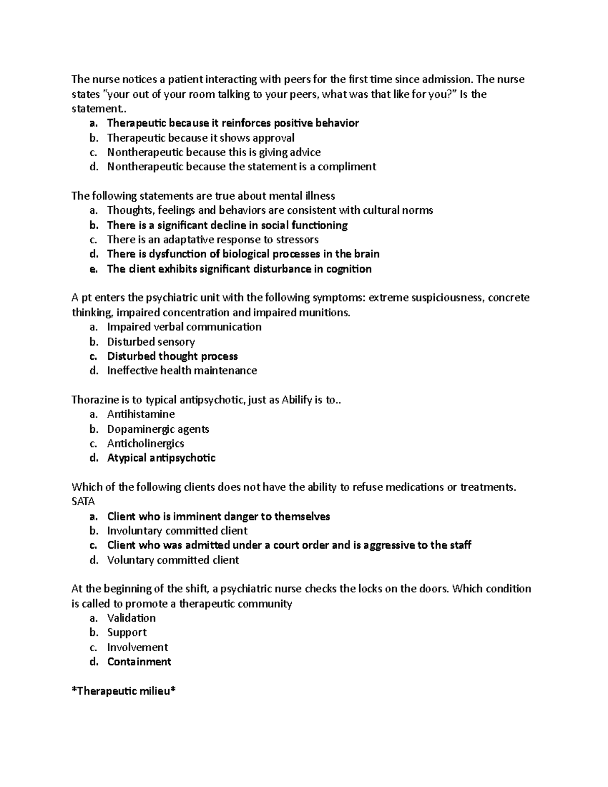 Practice questions - The nurse notices a patient interacting with peers ...