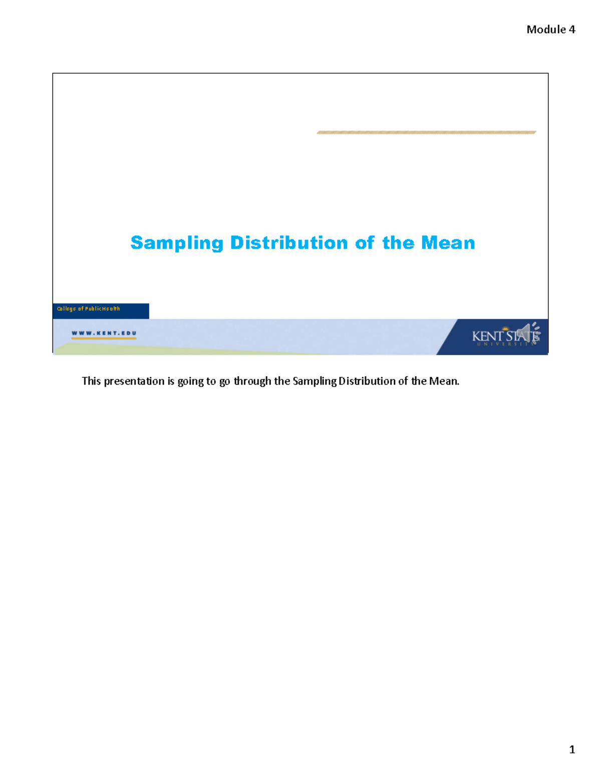 Sampling Distribution - College of Public Health Sampling Distribution ...
