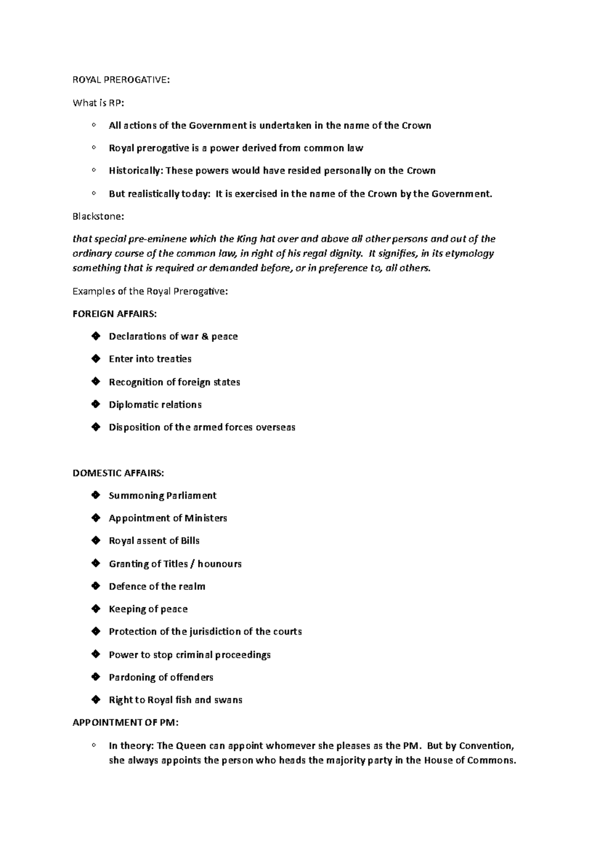 Studocu 16th new - Lecture notes 4 - ROYAL PREROGATIVE: What is RP: All ...