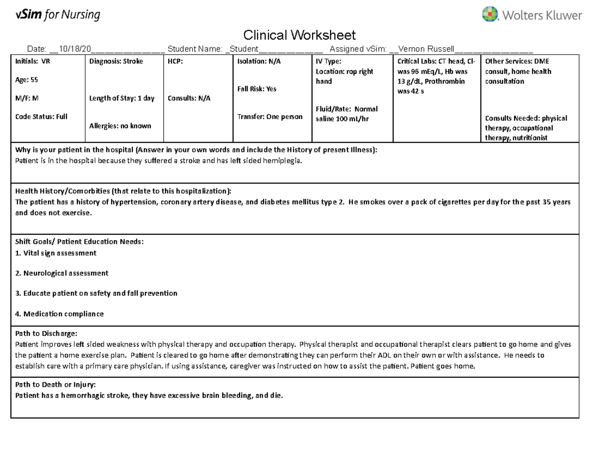 vernon russell vsim documentation assignment quizlet