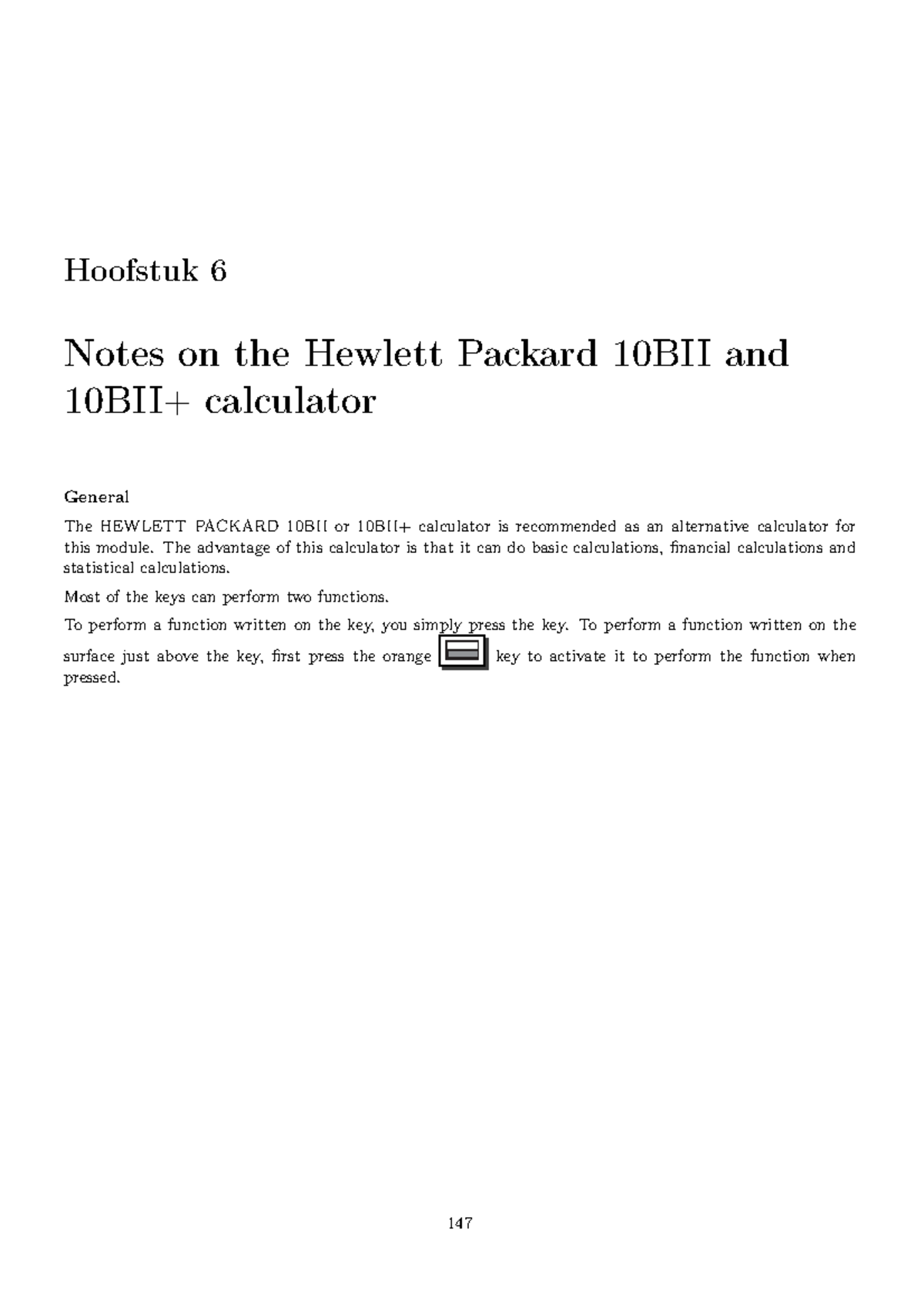 HP calculator manual Hoofstuk 6 Notes on the Hewlett Packard 10BII