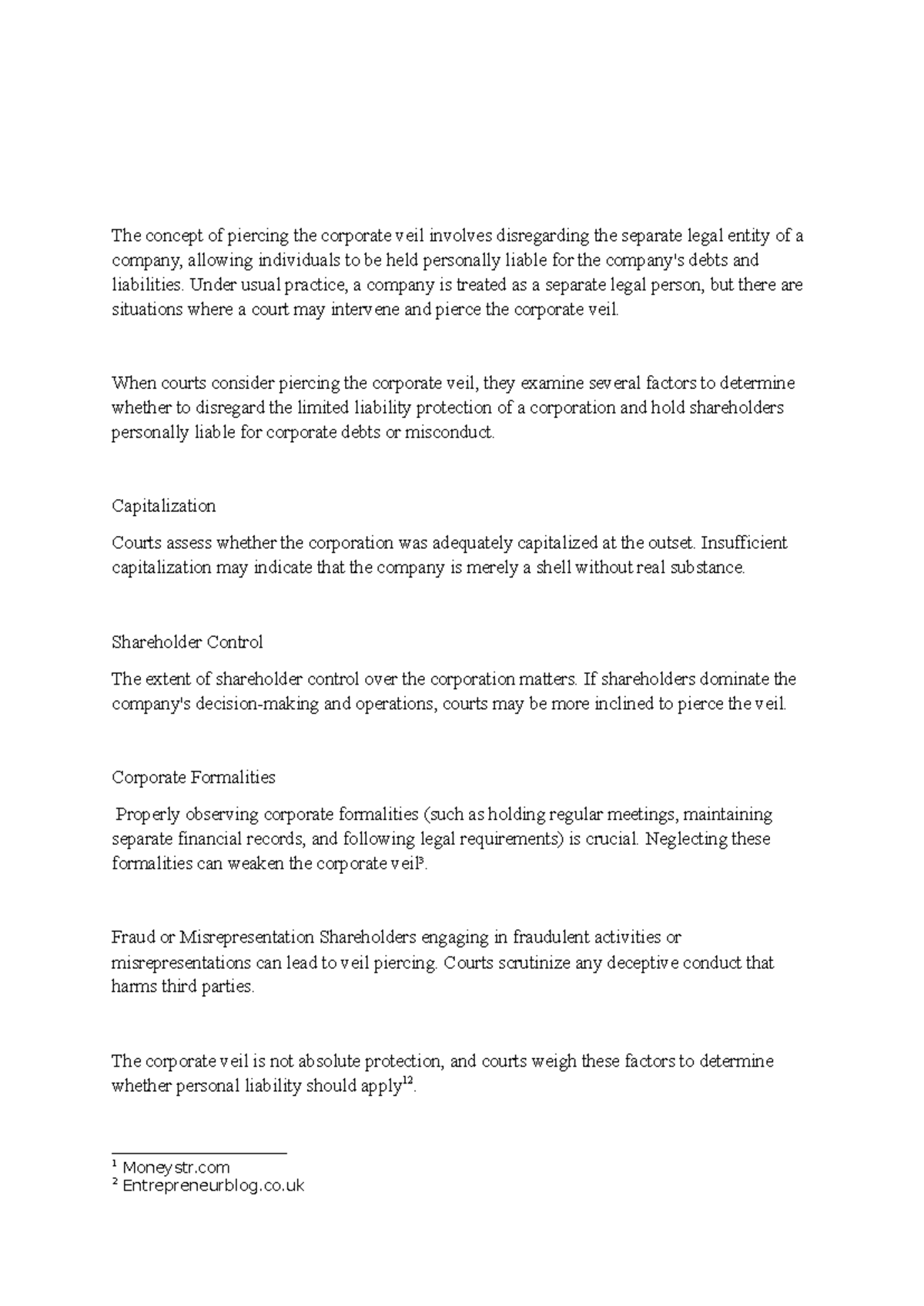Picn pay shareholders - The concept of piercing the corporate veil ...