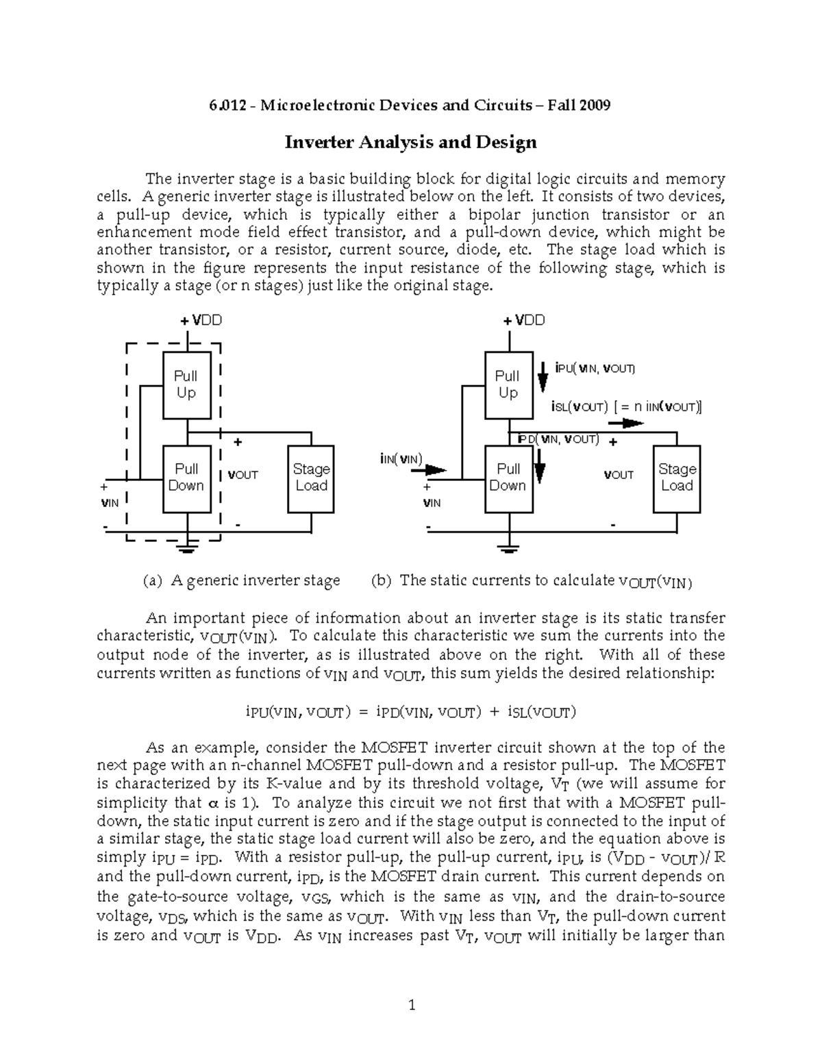Digital Elec - InverterLecture notes - 6 Microelectronic Devices and ...