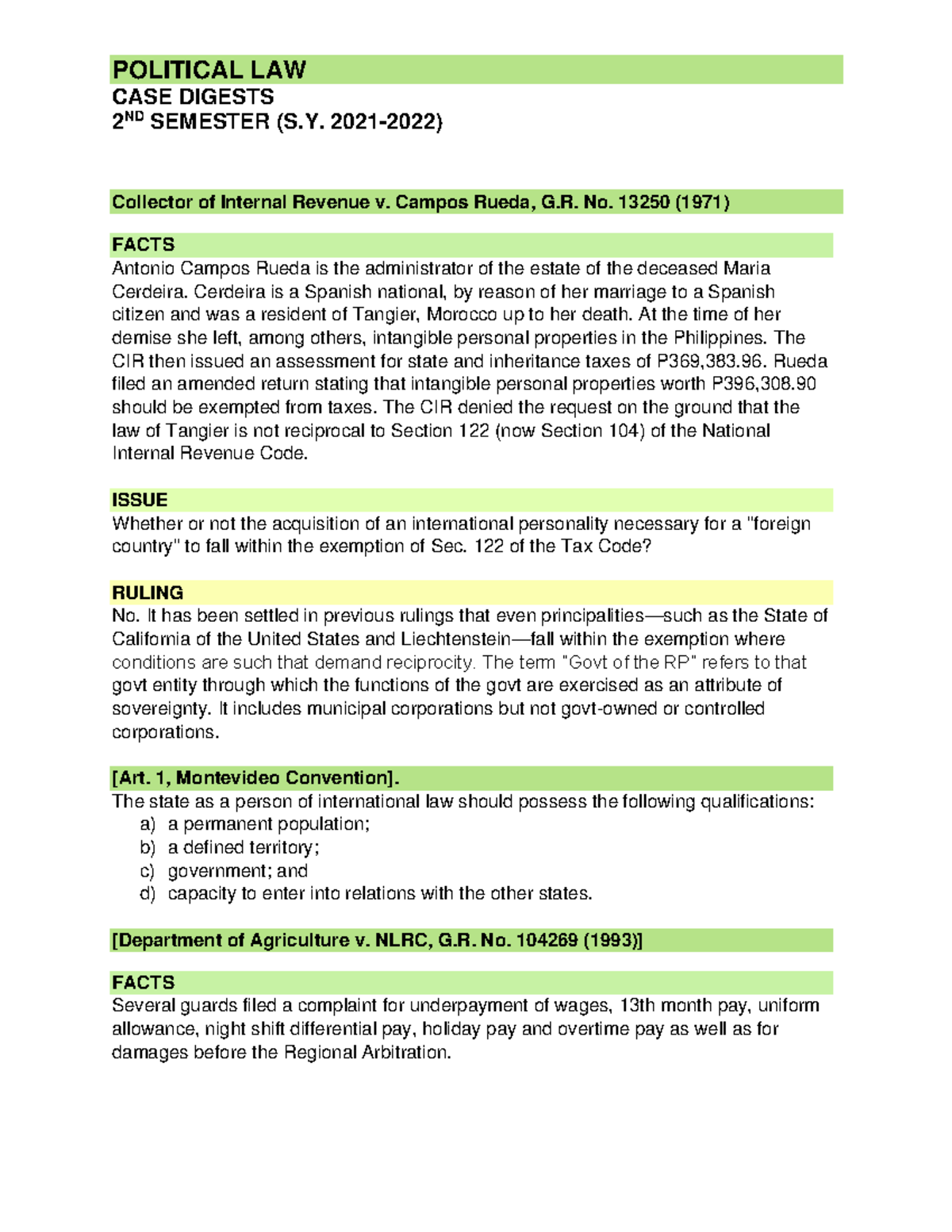 Political law case digest 1 POLITICAL LAW CASE DIGESTS 2 ND SEMESTER