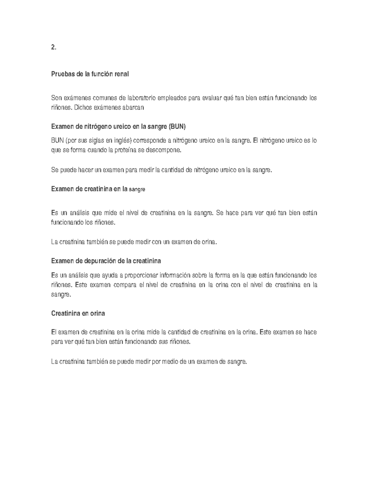 Para que se hace examen de creatinina