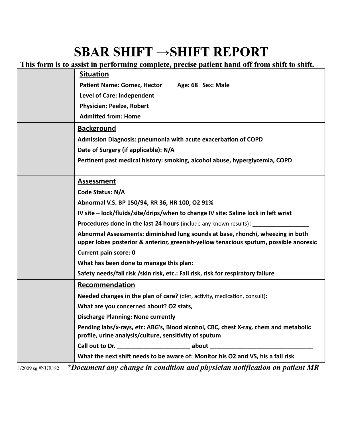SBAR Nurse Handoff Report Sheet Nursing Brain Printable, 46% OFF