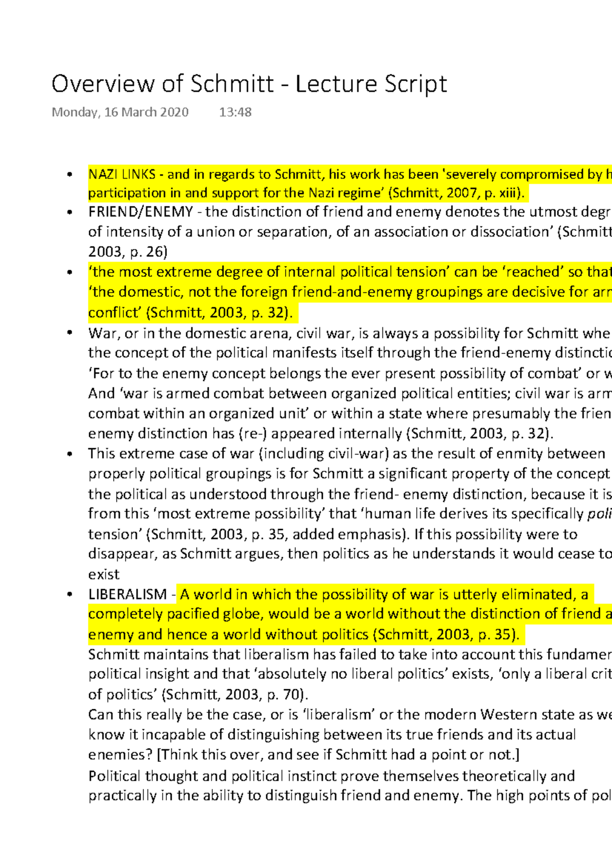 Overview of Schmitt - Lecture Script - NAZI LINKS -and in regards to ...