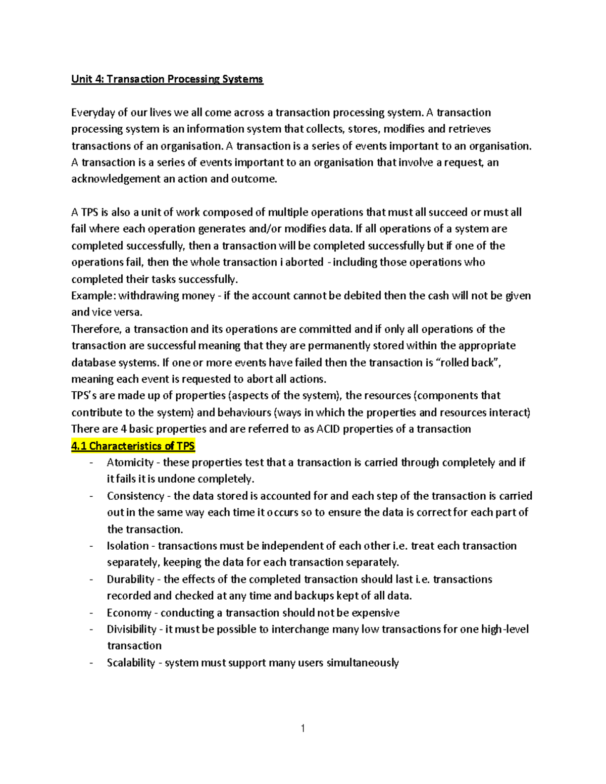 IPT Transaction Processing System Notes - Studocu
