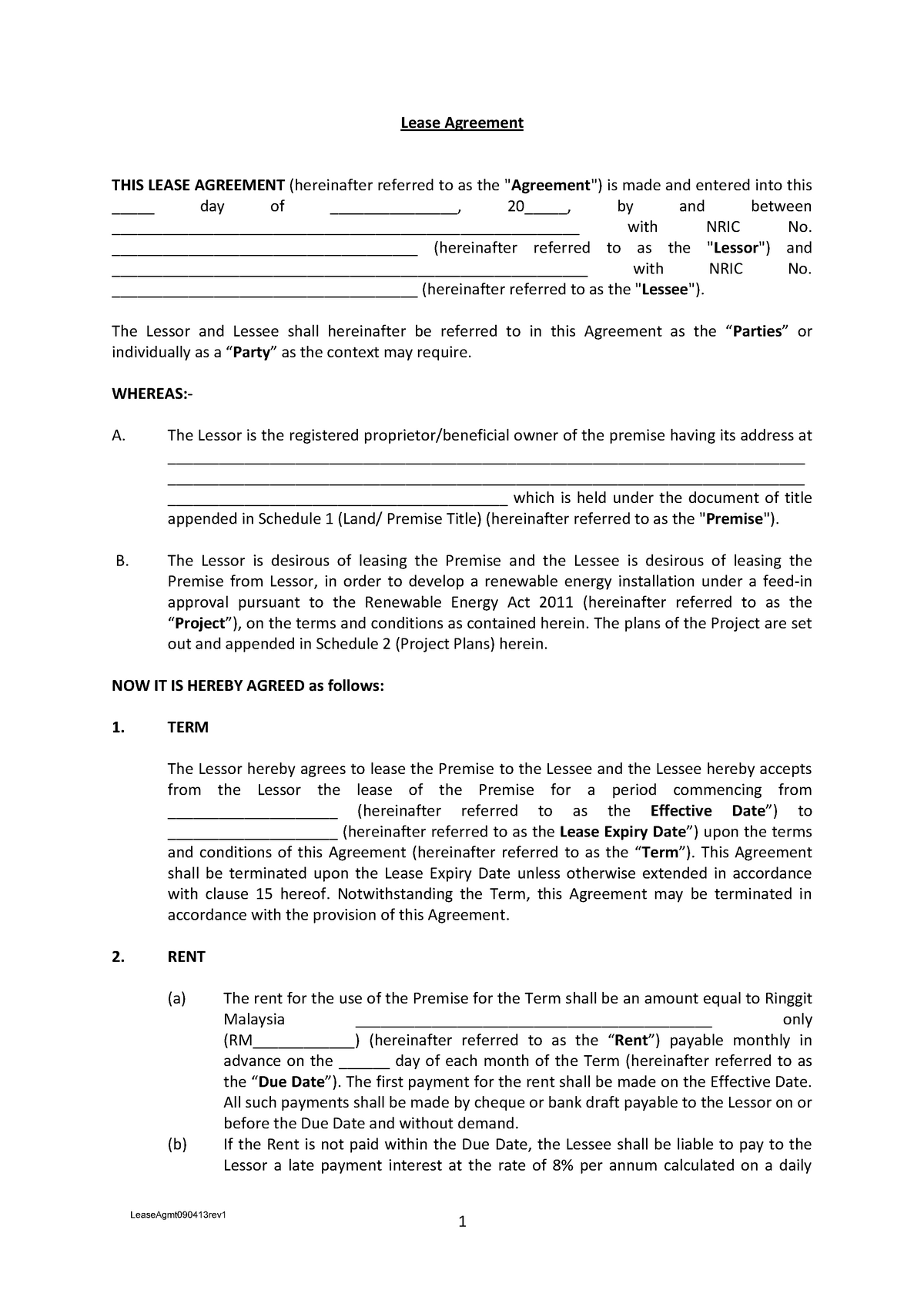 Lease Agreement - Land Law II LIA2009 - StuDocu