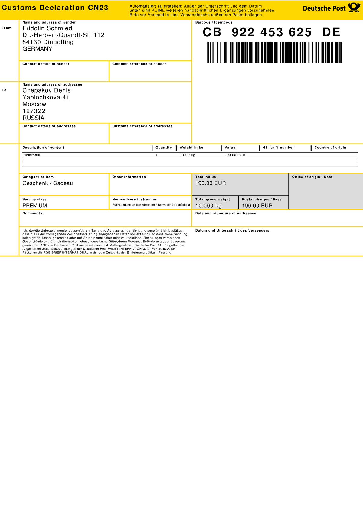 Dhl Customs Commodity Code