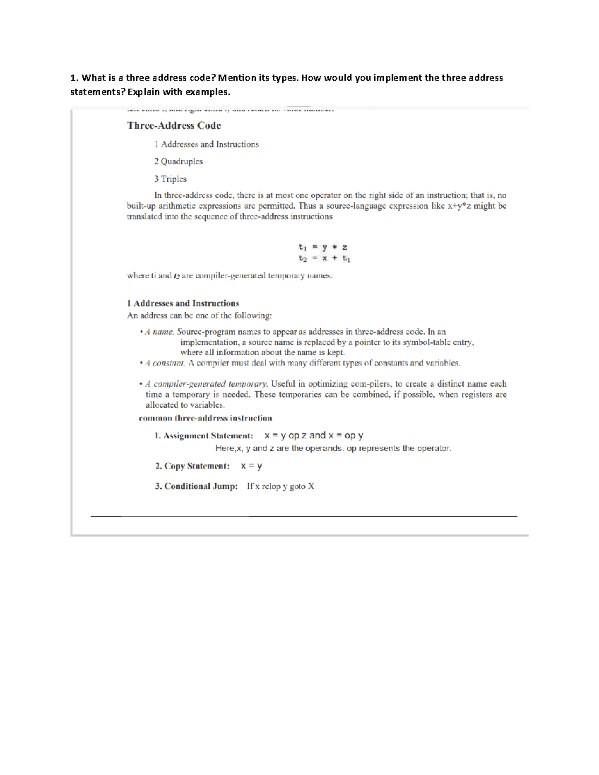 Unit 3(1-5) - Very important - What is a three address code? Mention ...
