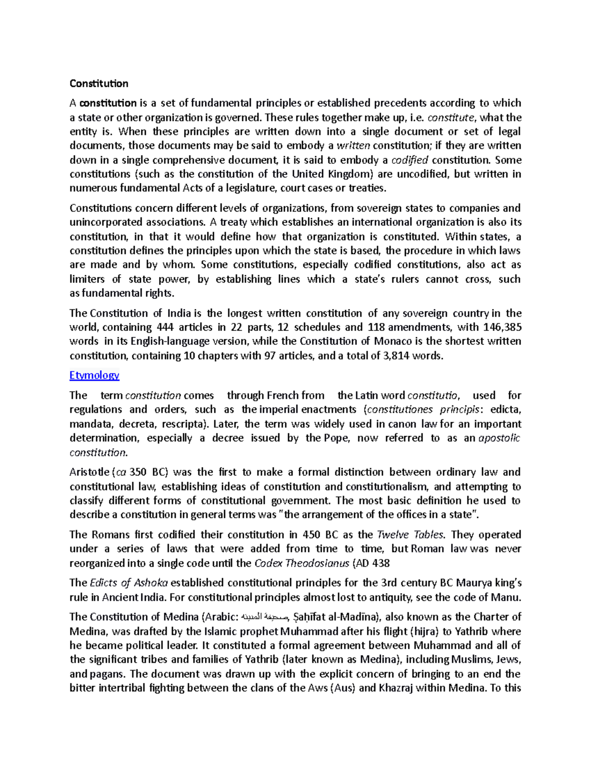 Constitution - Lecture notes 1 - Constitution A constitution is a set ...