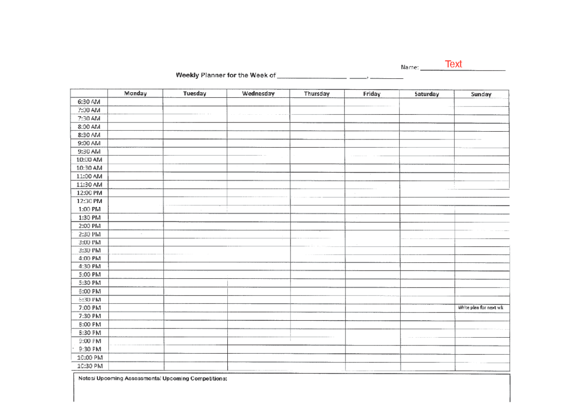 Weekly Planner - Student Athlete copy - HEA0021 - Name: Text Weekly ...