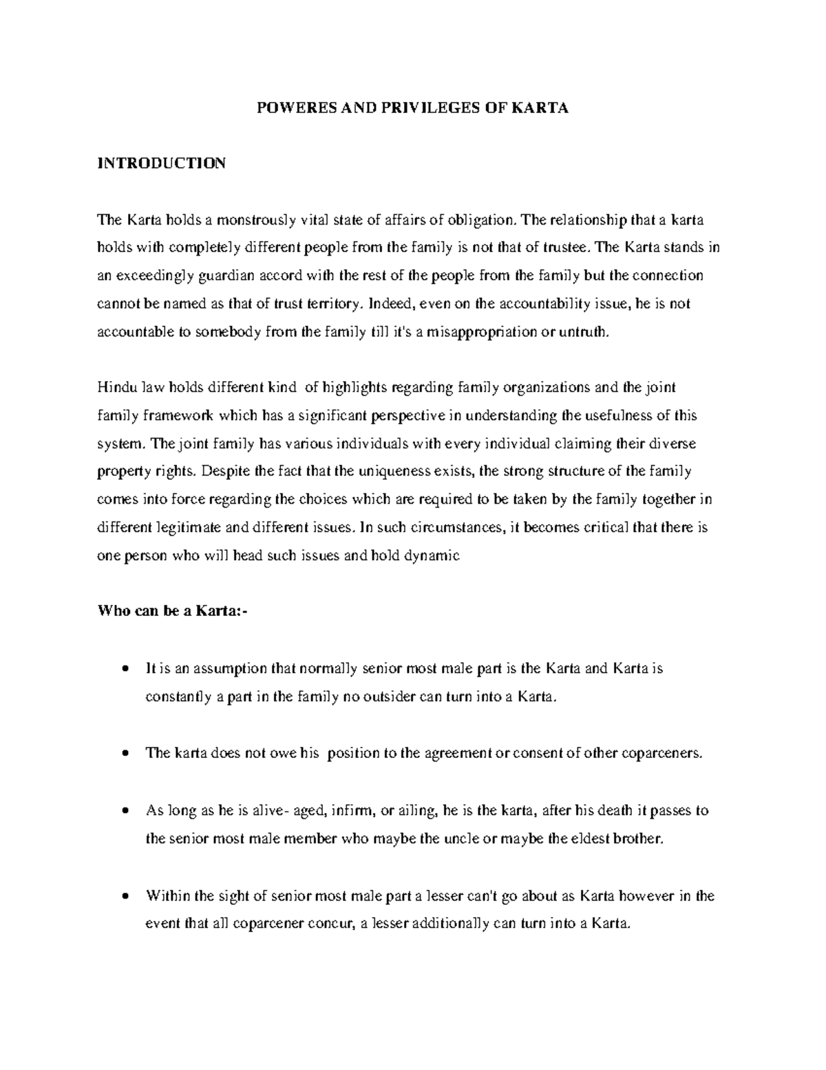 Powers and privileges of karta - POWERES AND PRIVILEGES OF KARTA ...