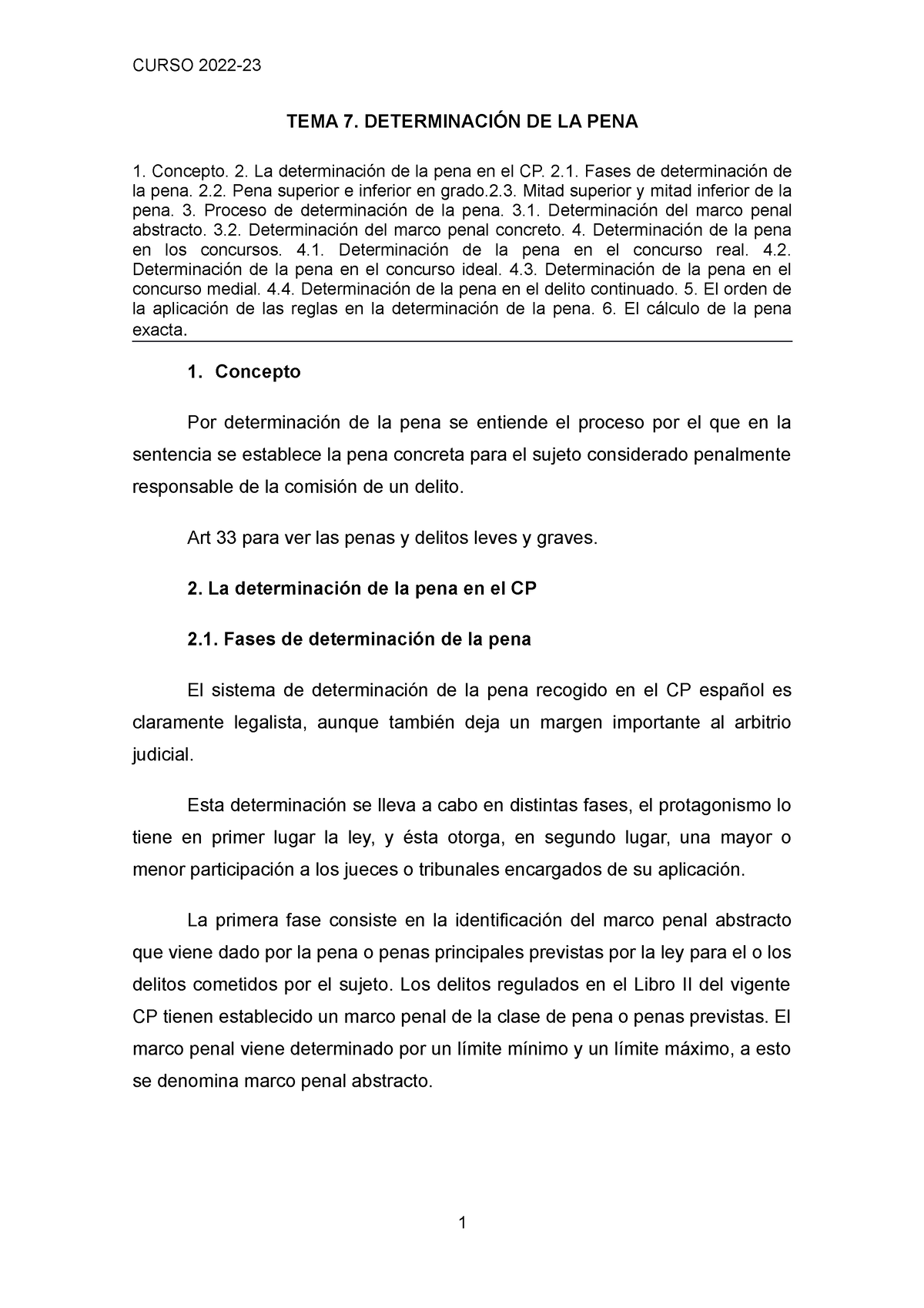 Tema 7 Determinación de la pena - TEMA 7. DETERMINACIÓN DE LA PENA ...