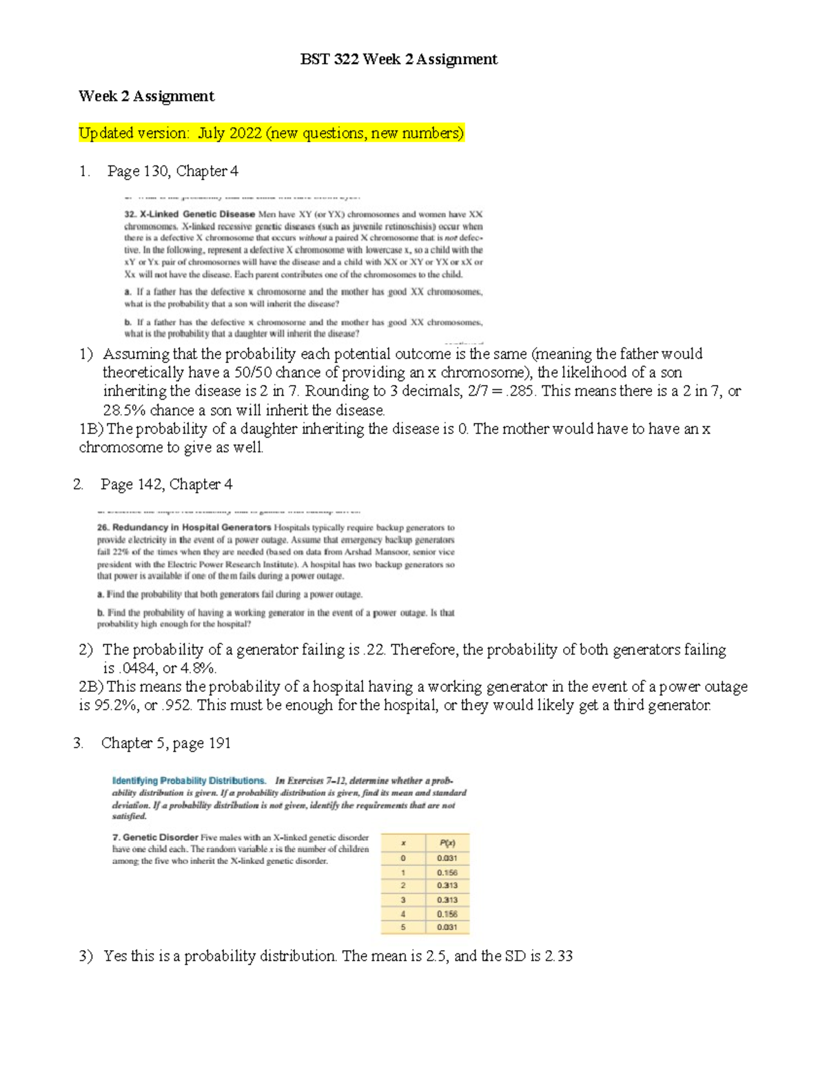 BST 322 Week 2 Assignment: Probability And Sample Mean Estimation - Studocu