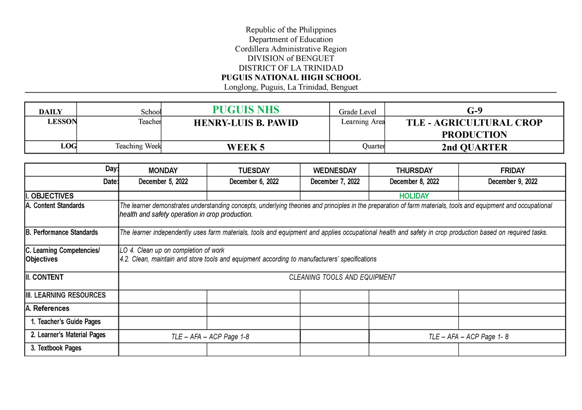 Week 5 dll acp 9 - AGRICROP PRODUCTION - Republic of the Philippines ...