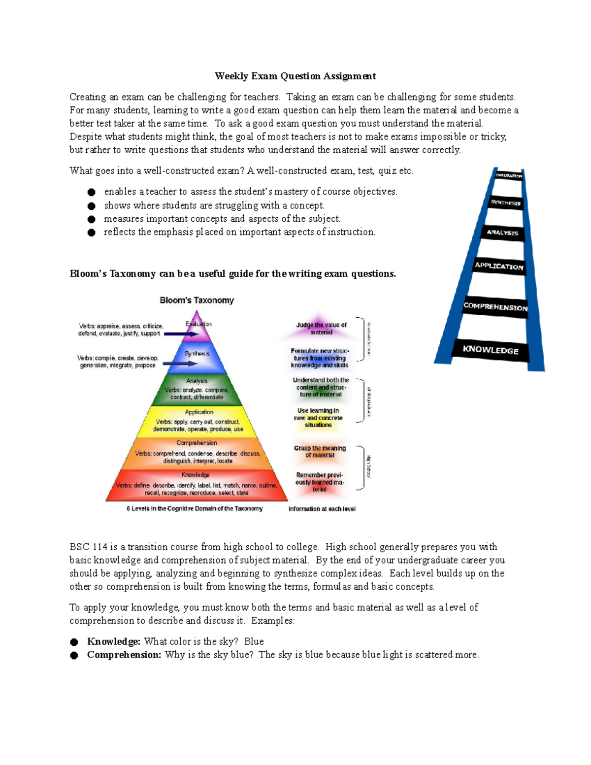 Exam Question #8 - bsc 114 - Weekly Exam Question Assignment Creating ...