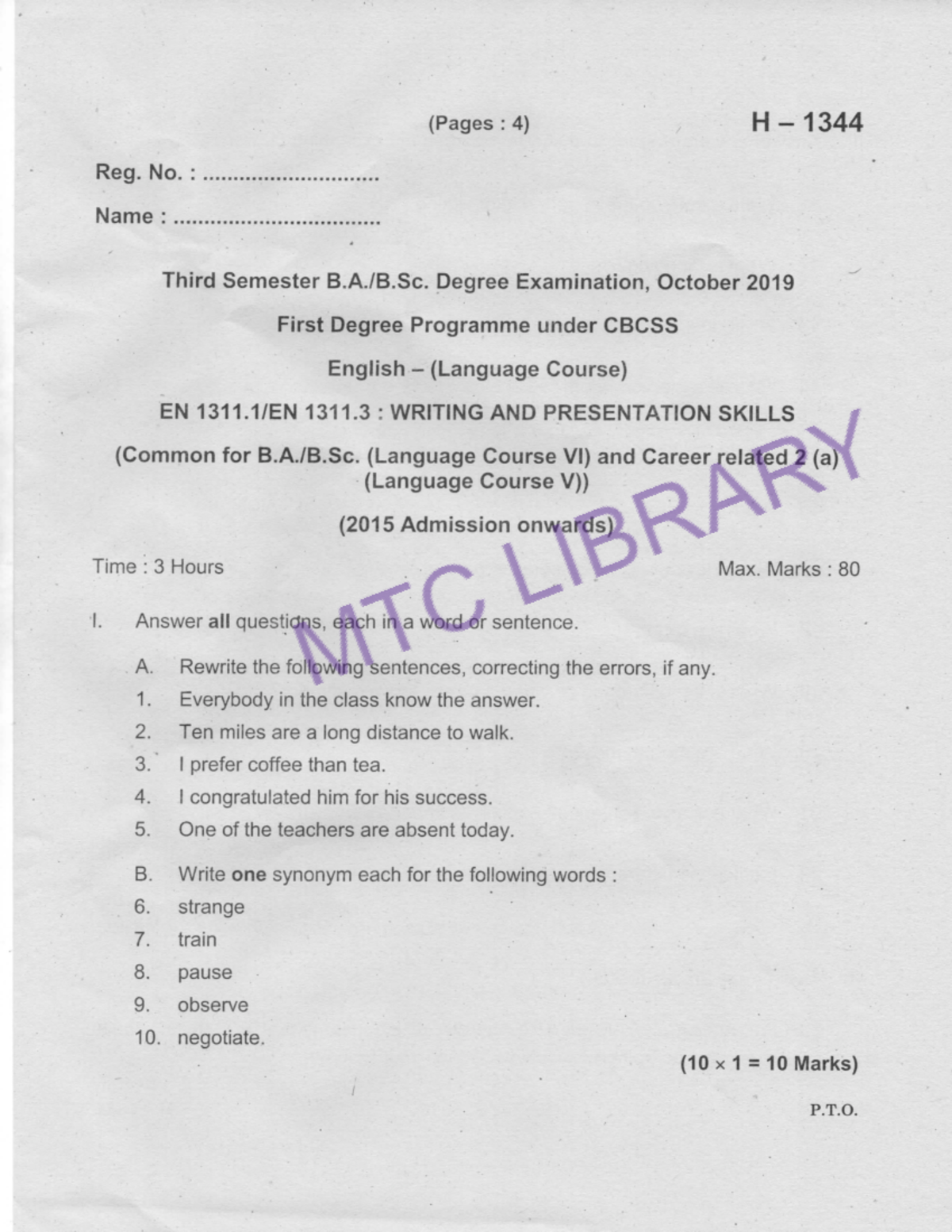 Writing and Presentation Skills EN 1311.1 H-1344 - English Language ...