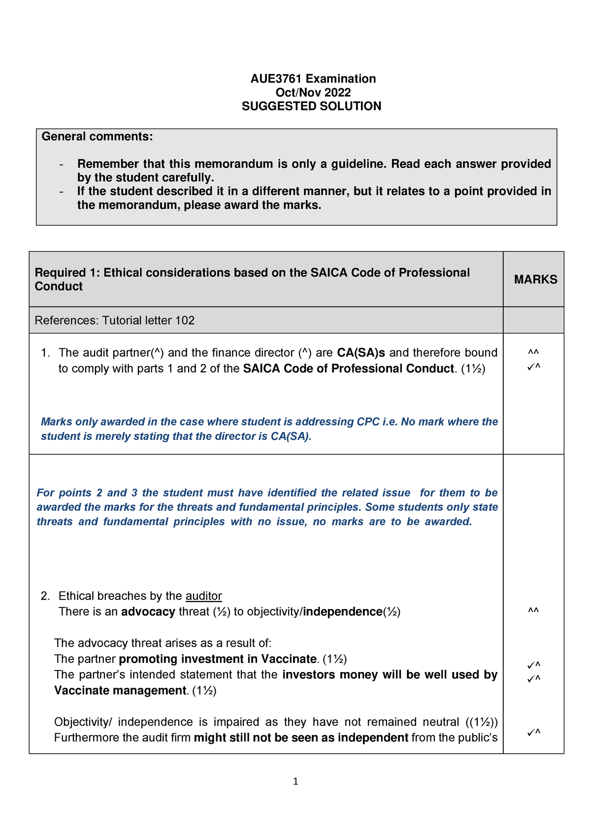 2B AUE3761 2022 Oct Nov Memorandum Final - AUE37 61 Examination Oct/Nov ...