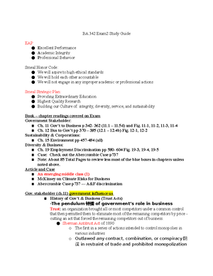 BA EXAM#1 Study Guide - Study Guide BA 342 EXAM# Introduction To ...