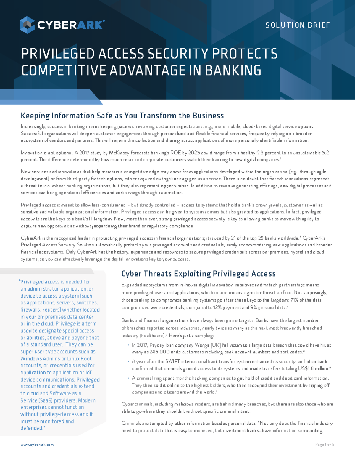 Cyberark Banking Solution Brief 2018 - S O L U T I O N B R I E F ...