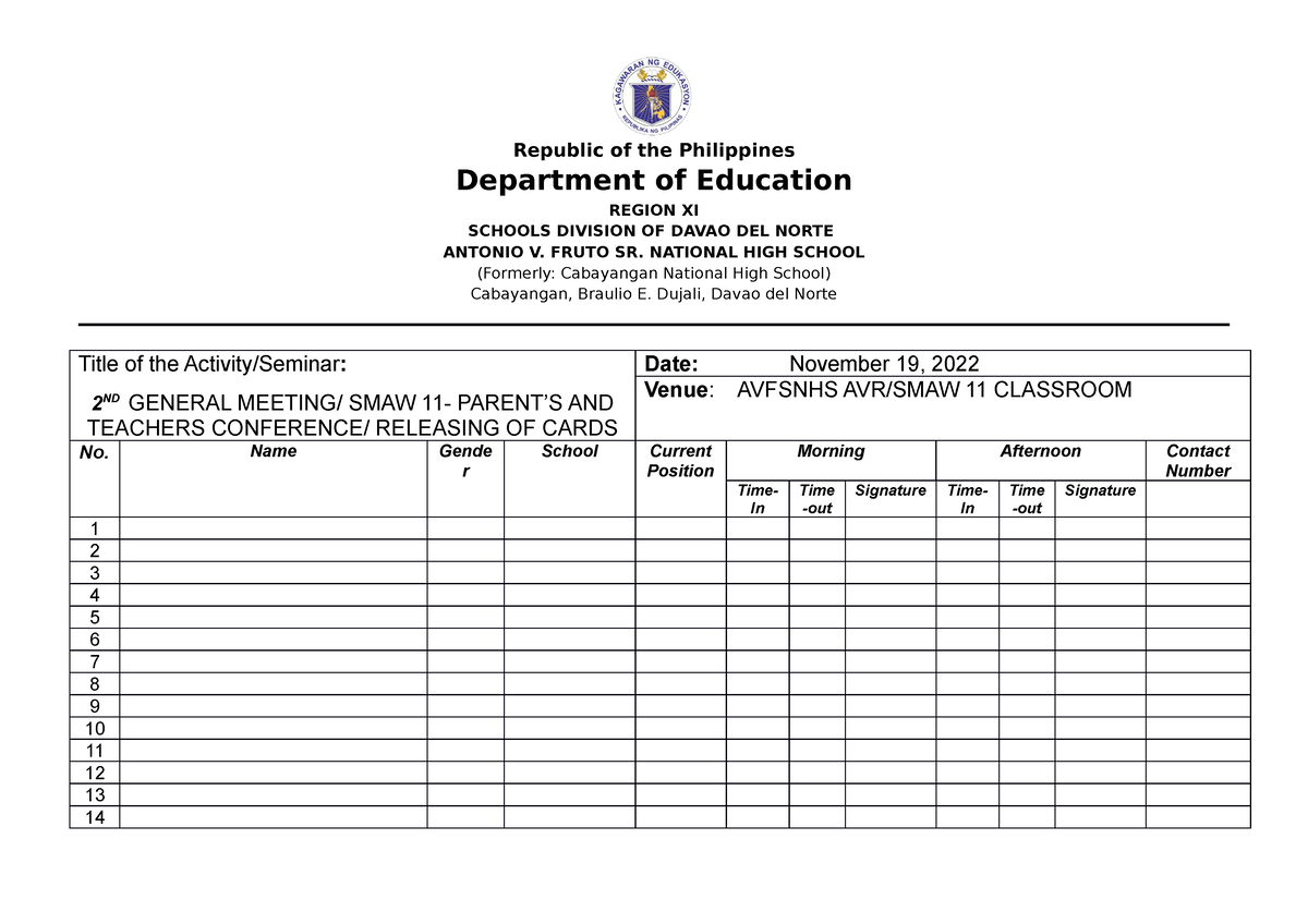 Attendance PTC - Republic of the Philippines Department of Education ...