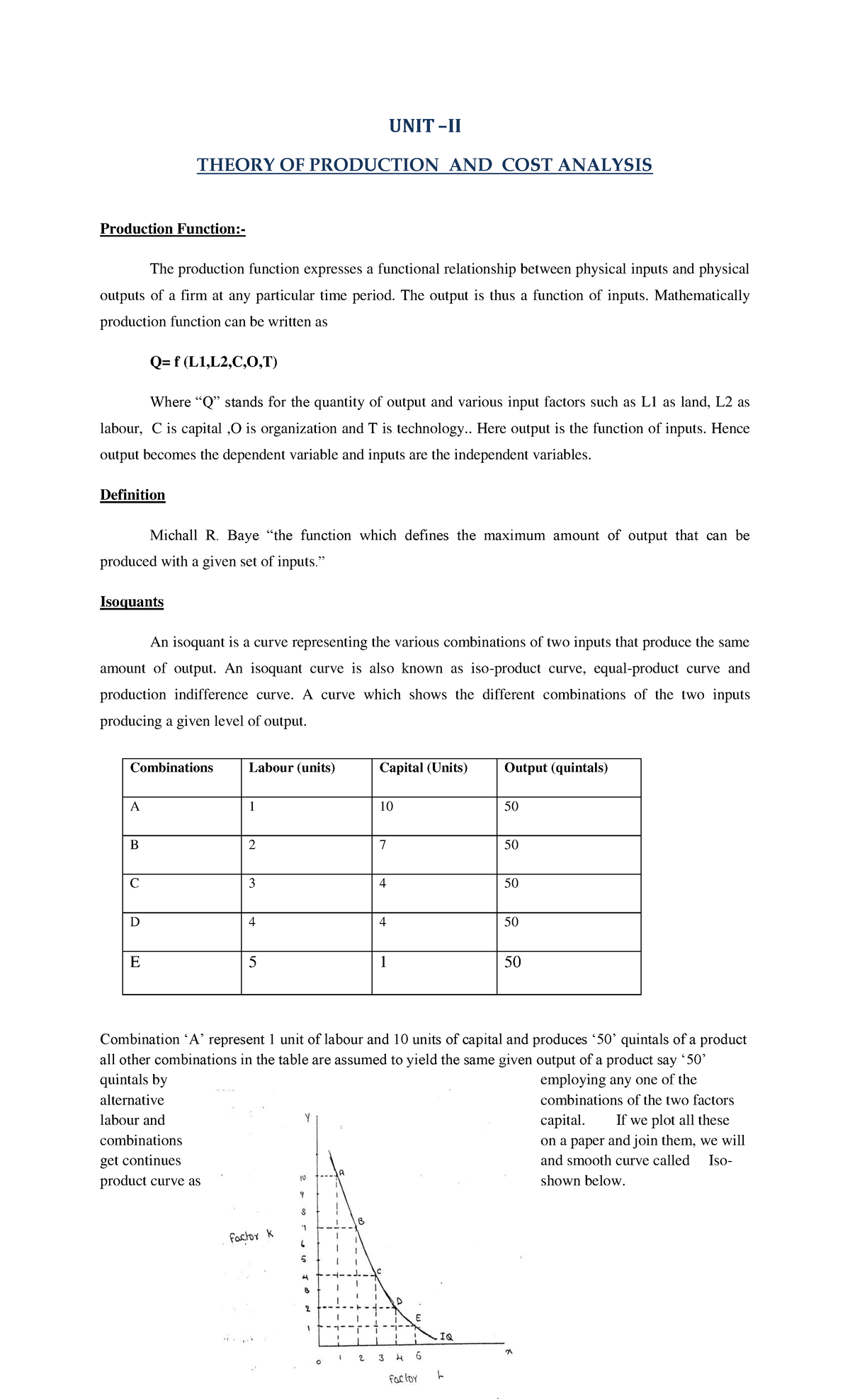 Theory of Production and Cost Analysis - UNIT – II THEORY OF PRODUCTION ...