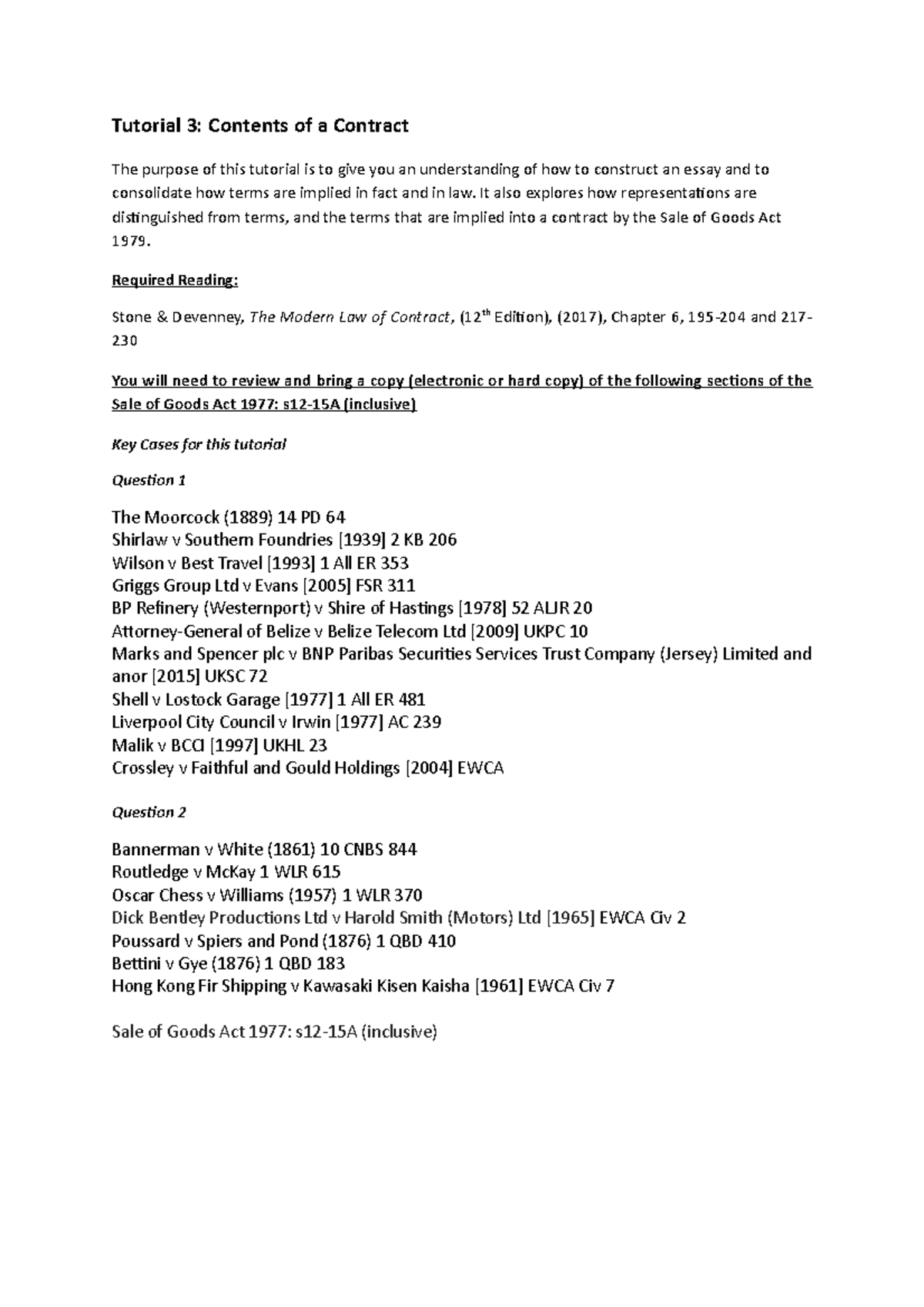 Tutorial 3 Terms Conditions And Warranties Tutorial 3 Contents Of A Contract The Purpose Tutorial 3 Terms Conditions And Warranties Tutorial 3 Contents Of A Contract The Purpose