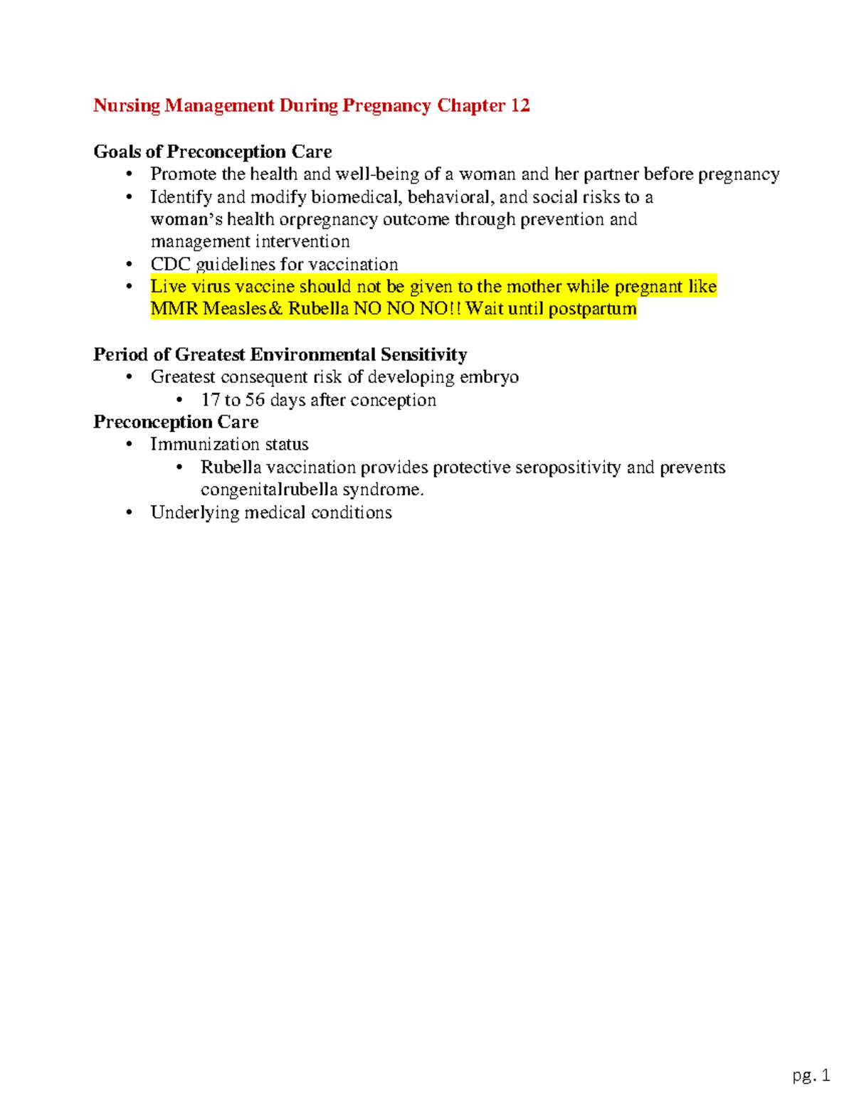 Nursing Management During Pregnancy Chapter 12 - Underlying Medical ...