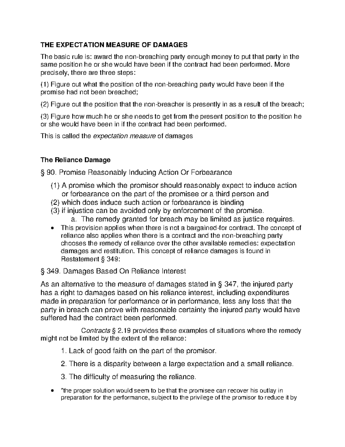 Damages pdf Lecture notes 1 THE EXPECTATION MEASURE OF DAMAGES The