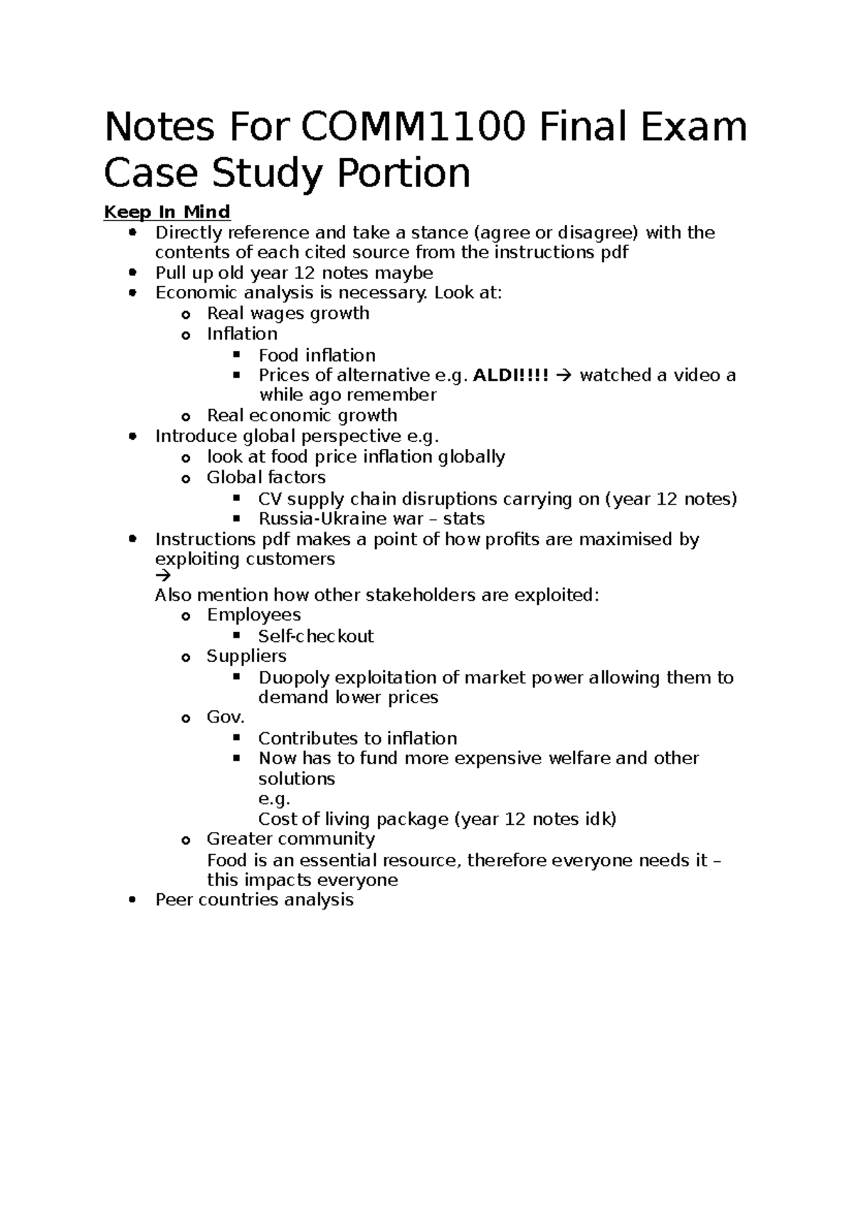 Case Study Notes 1100 final - Notes For COMM1100 Final Exam Case Study ...