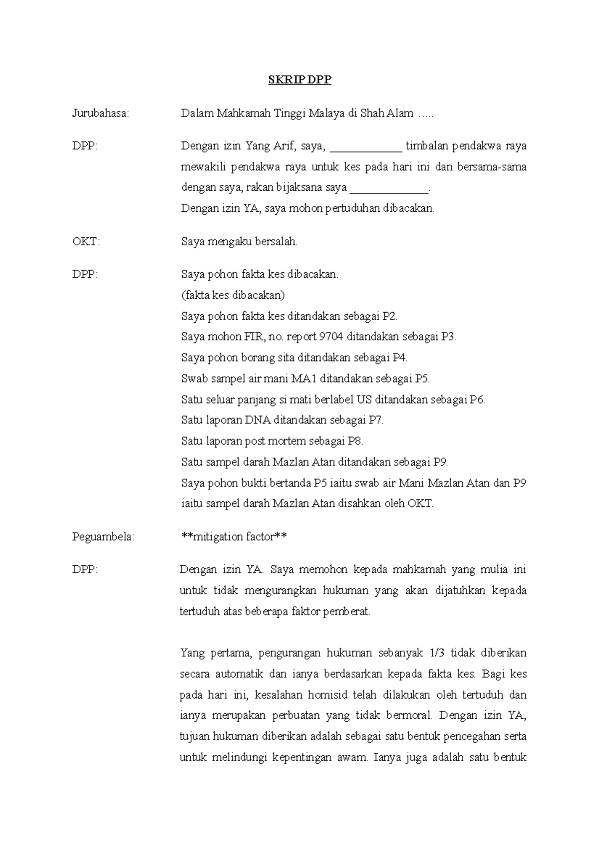 Cta Dpp Script For Mitigation Aggravating Law Law224 Uitm Studocu