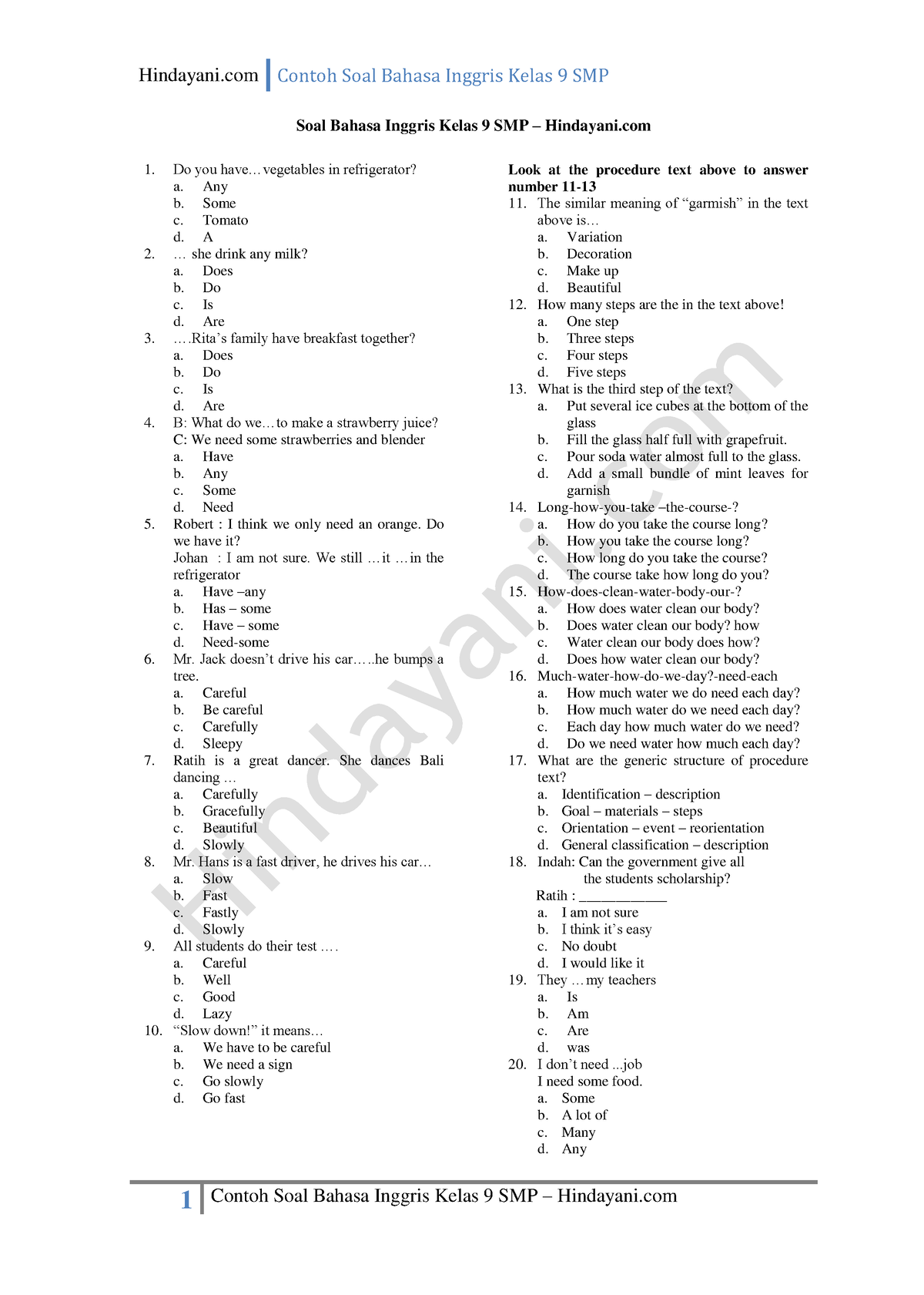 soal essay pts bahasa inggris kelas 9