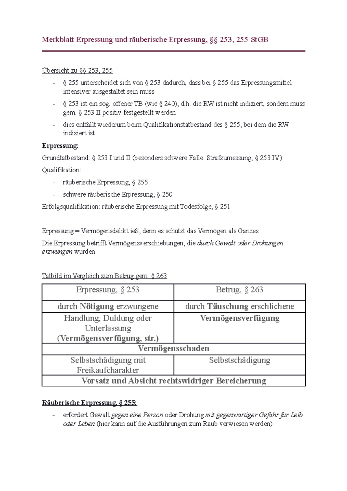 Merkblatt Erpressung Und Räuberische Erpressung - Merkblatt Erpressung ...