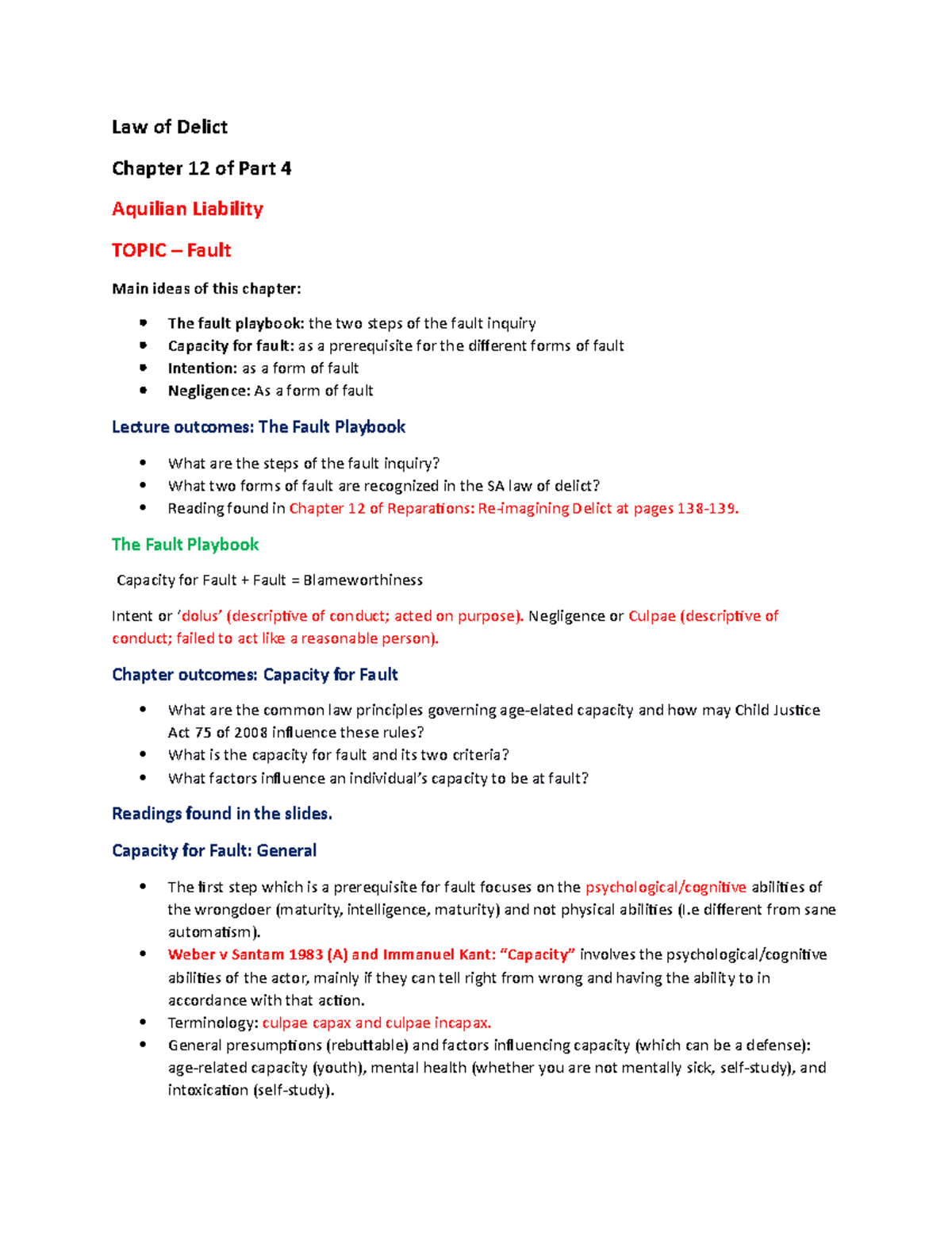 Delict - Semester 2 Notes - Law of Delict Chapter 12 of Part 4 Aquilian ...