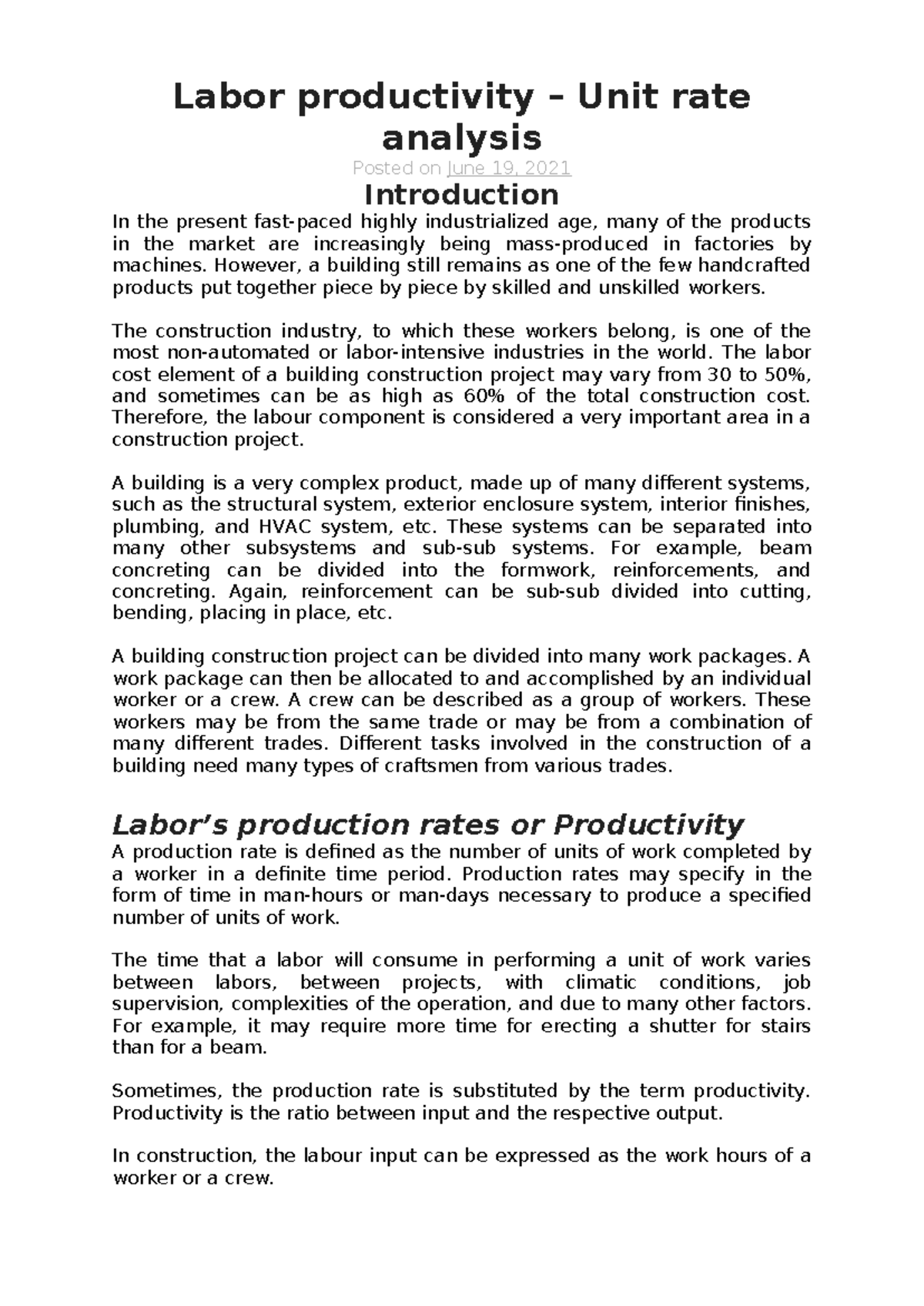 Labor productivity - reference - Labor productivity – Unit rate ...