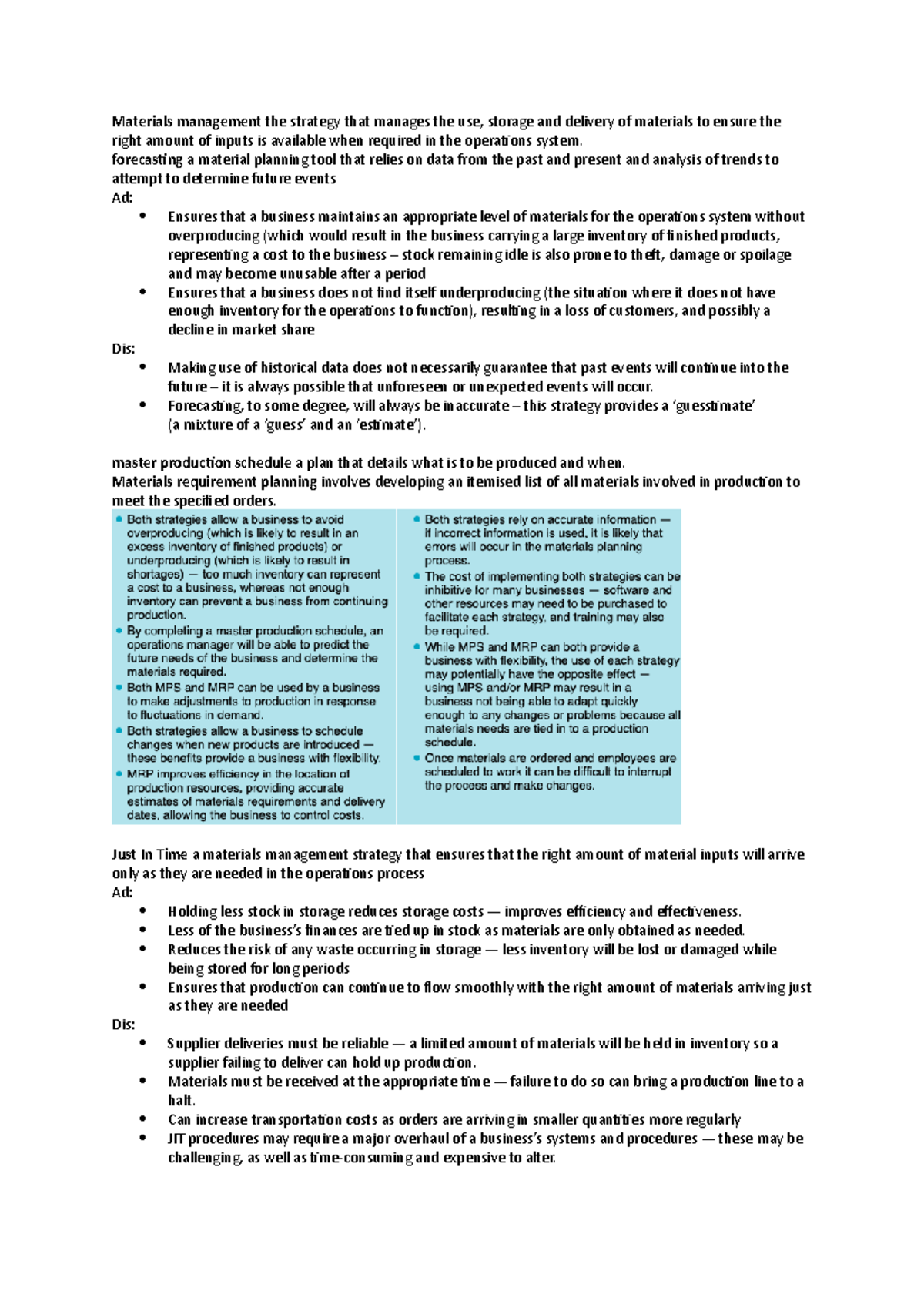 Cheat sheet chapter 3 - Business notes - Materials management the ...