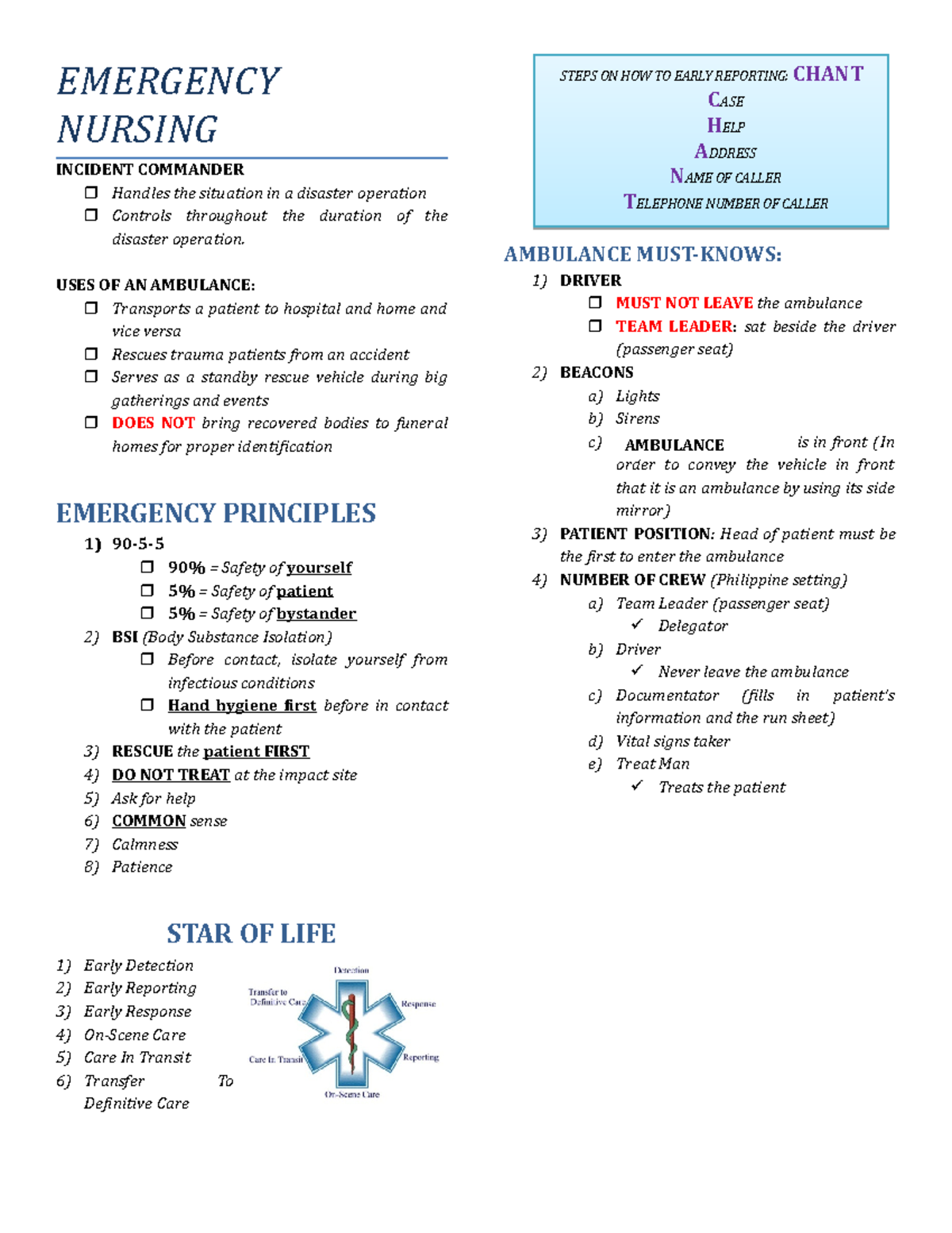 EDN 1 2 - EDN 1 2 - EMERGENCY NURSING INCIDENT COMMANDER Handles the ...