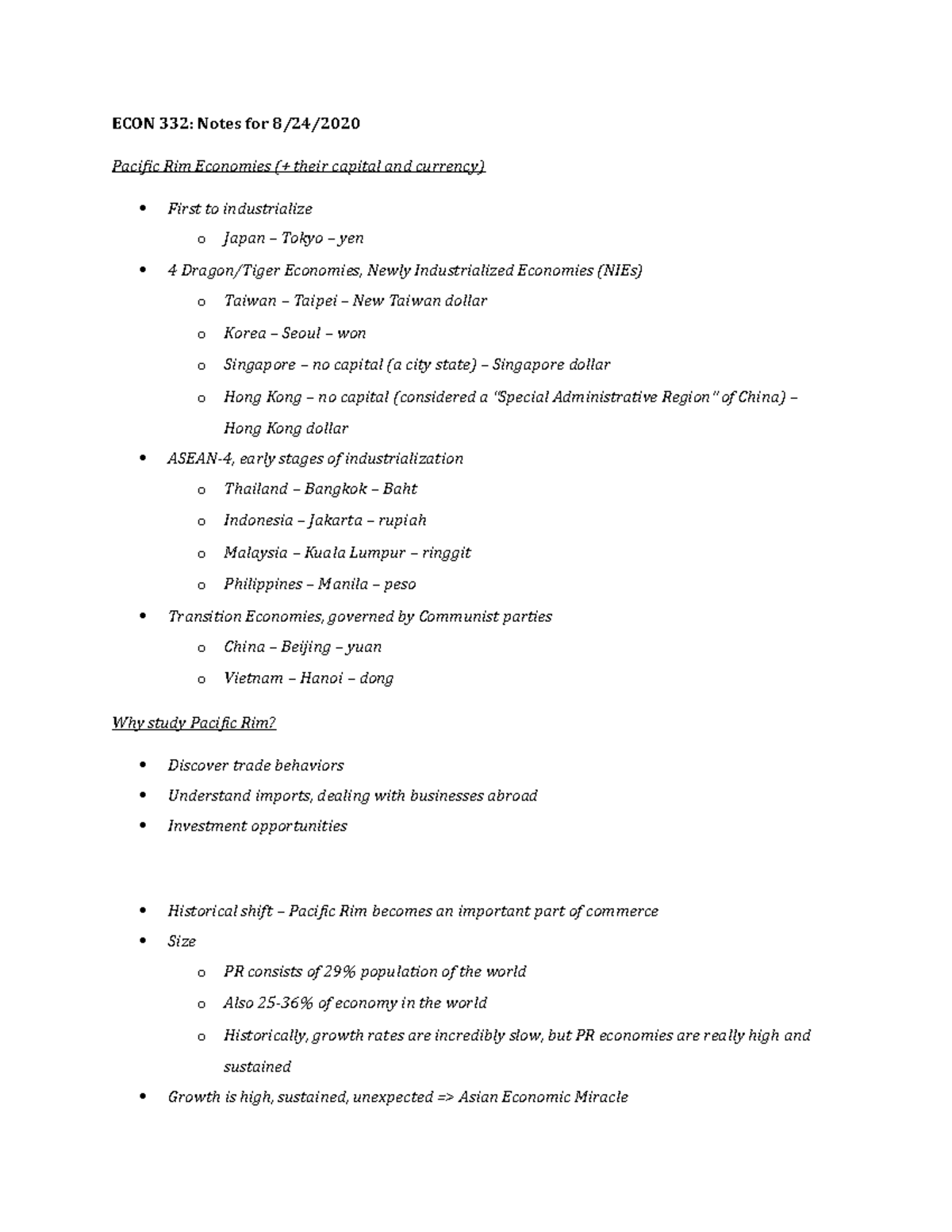Introduction to Pacific Rim and Why Study (First Day Notes) - ECON 332 ...