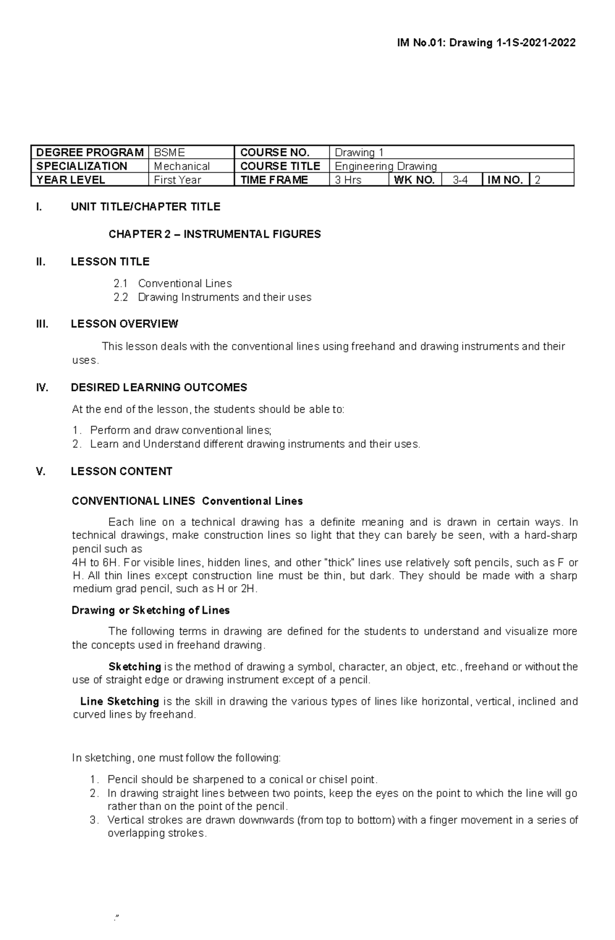 Eng Drwng Week 3-4 - week 3-4 - DEGREE PROGRAM BSME COURSE NO. Drawing ...