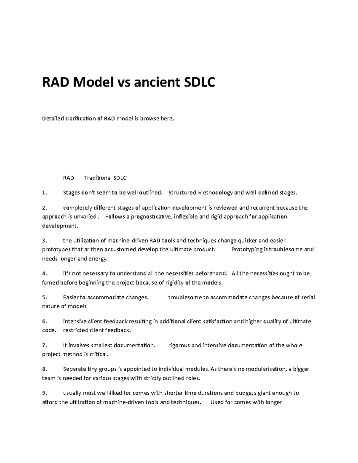 RAD Model vs ancient SDLC - Software Engineering - Studocu
