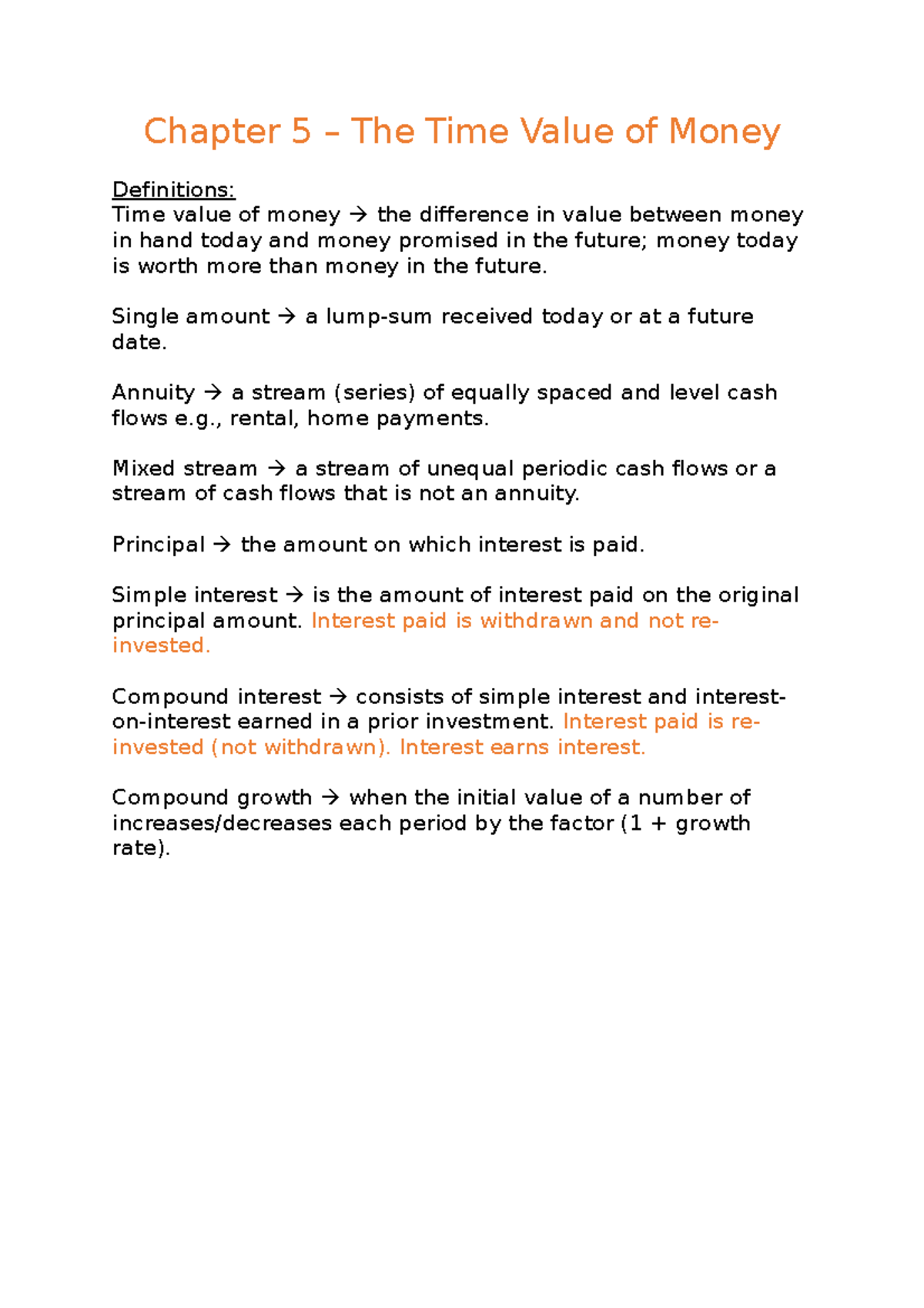 Chapter 5 Time Value Of Money Chapter 5 The Time Value Of Money Definitions Time Value Of 7050