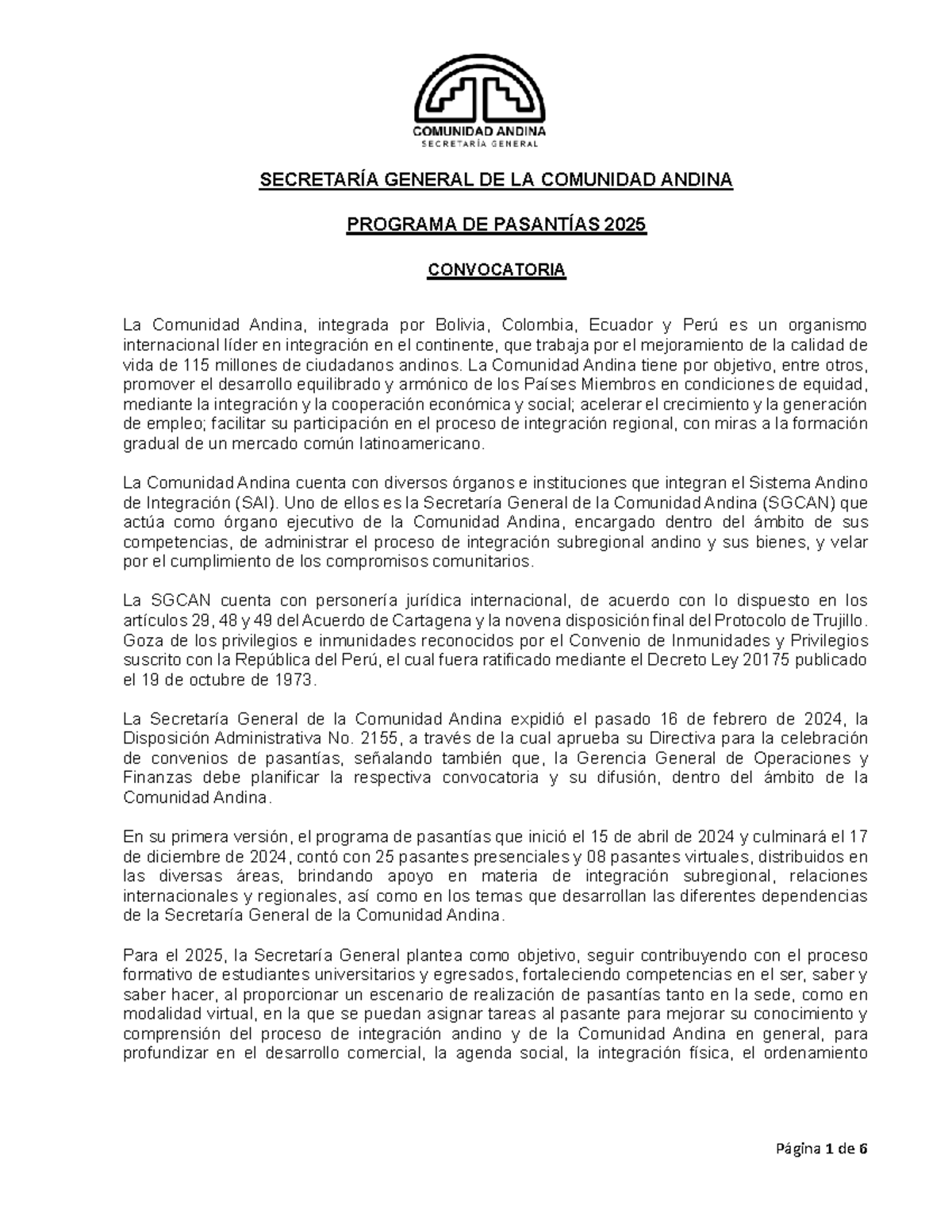Convocatoria Pasantias 2025 9d4075c870 SECRETARÍA GENERAL DE LA