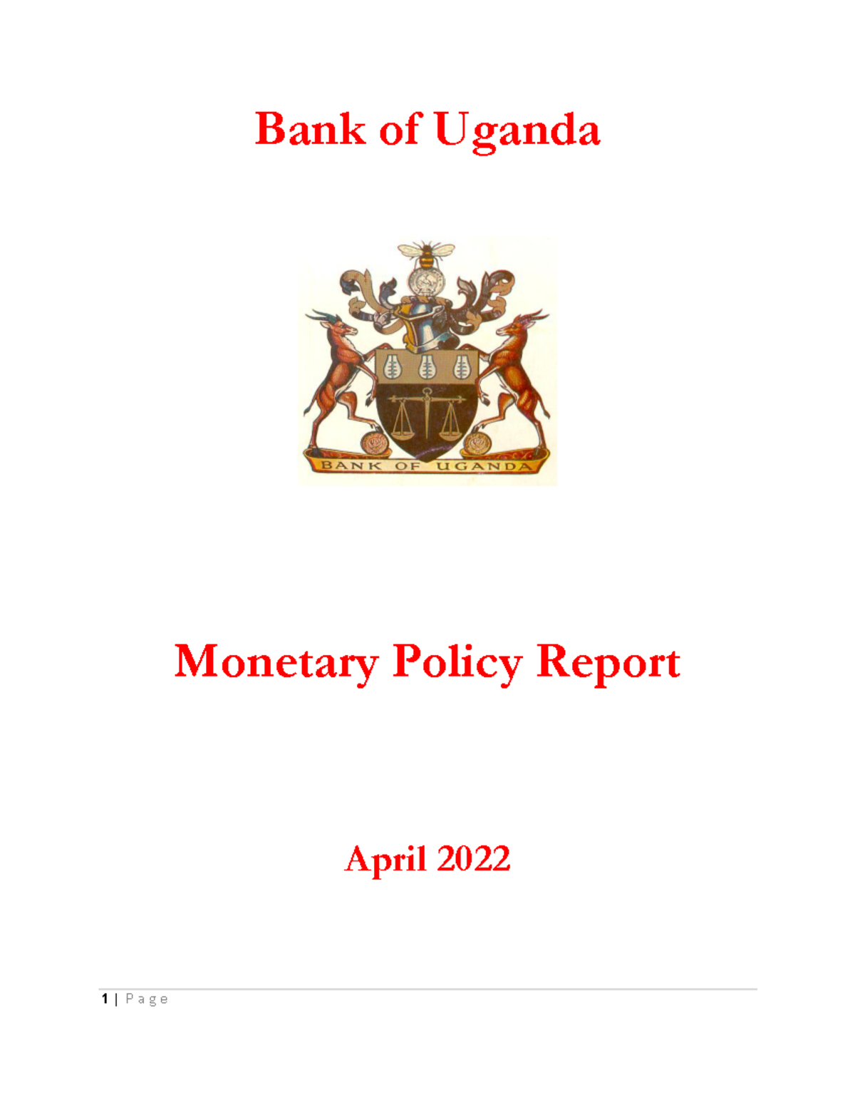 Apr 2022 Monetary Policy Report - Bank of Uganda Monetary Policy Report ...
