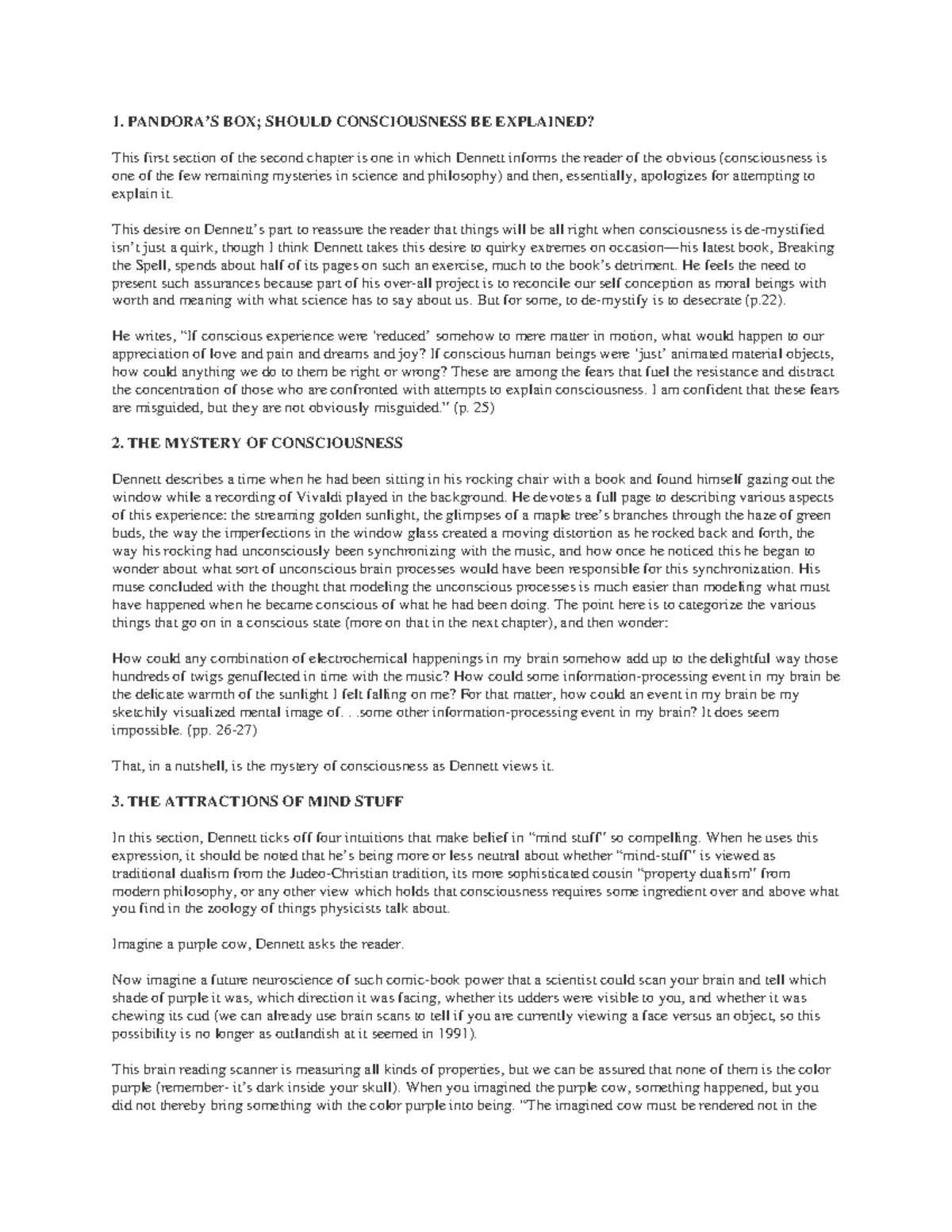 Chapter 2 summaryrevised 1. PANDORA’S BOX; SHOULD CONSCIOUSNESS BE