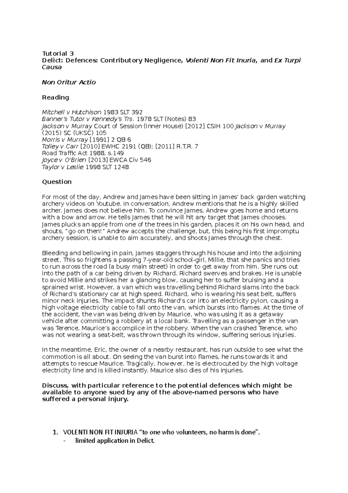 Delict and Unjustified Enrichment Tutorial 3 Tutorial 3 Delict